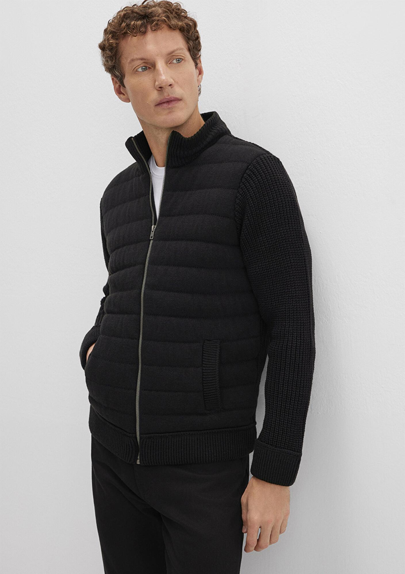 Mavi Fermuarlı Siyah Triko Hırka Slim Fit / Dar Kesim 070697-900