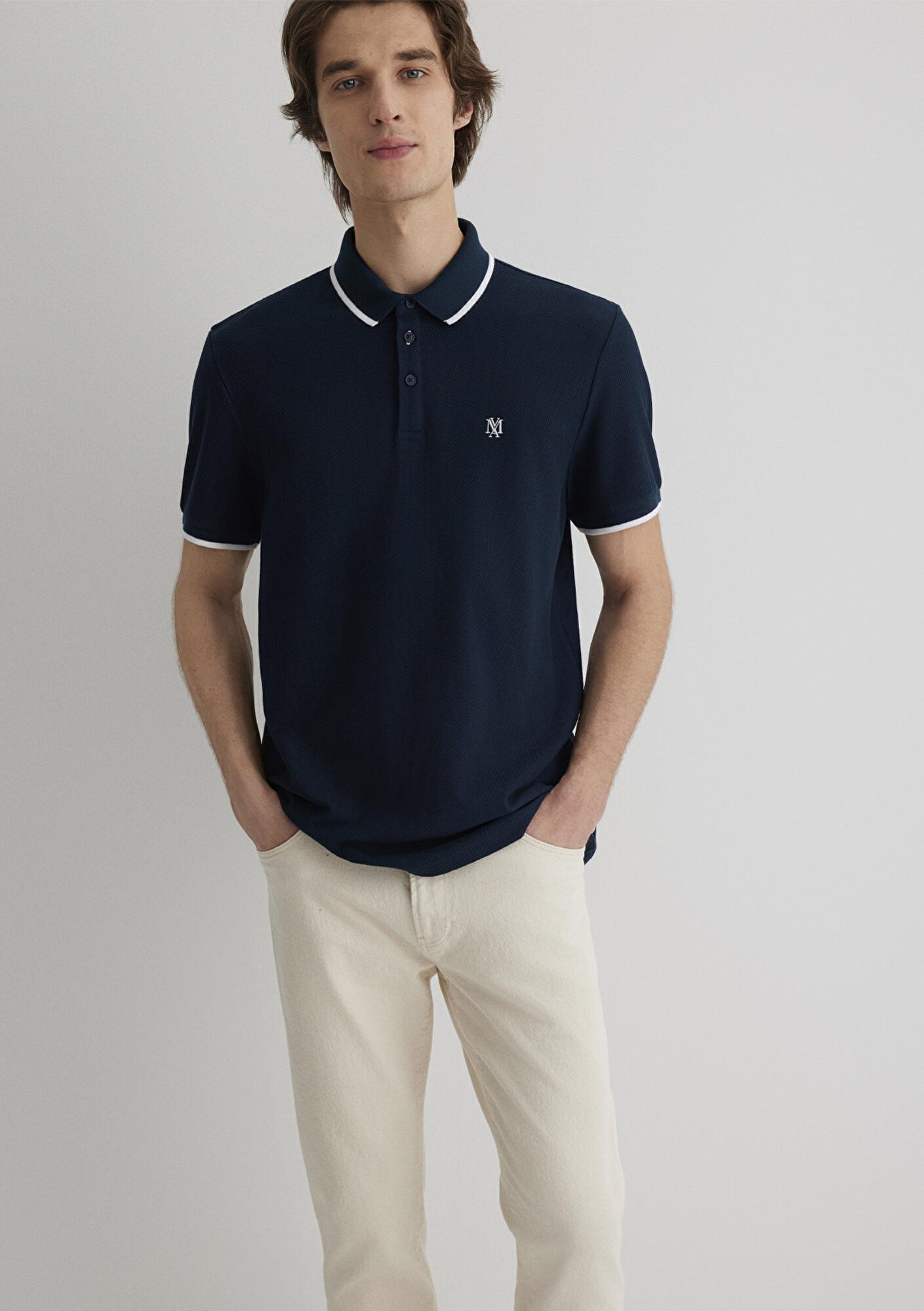 Mavi Şerit Detaylı Lacivert Polo Tişört Slim Fit / Dar Kesim 066039-30651