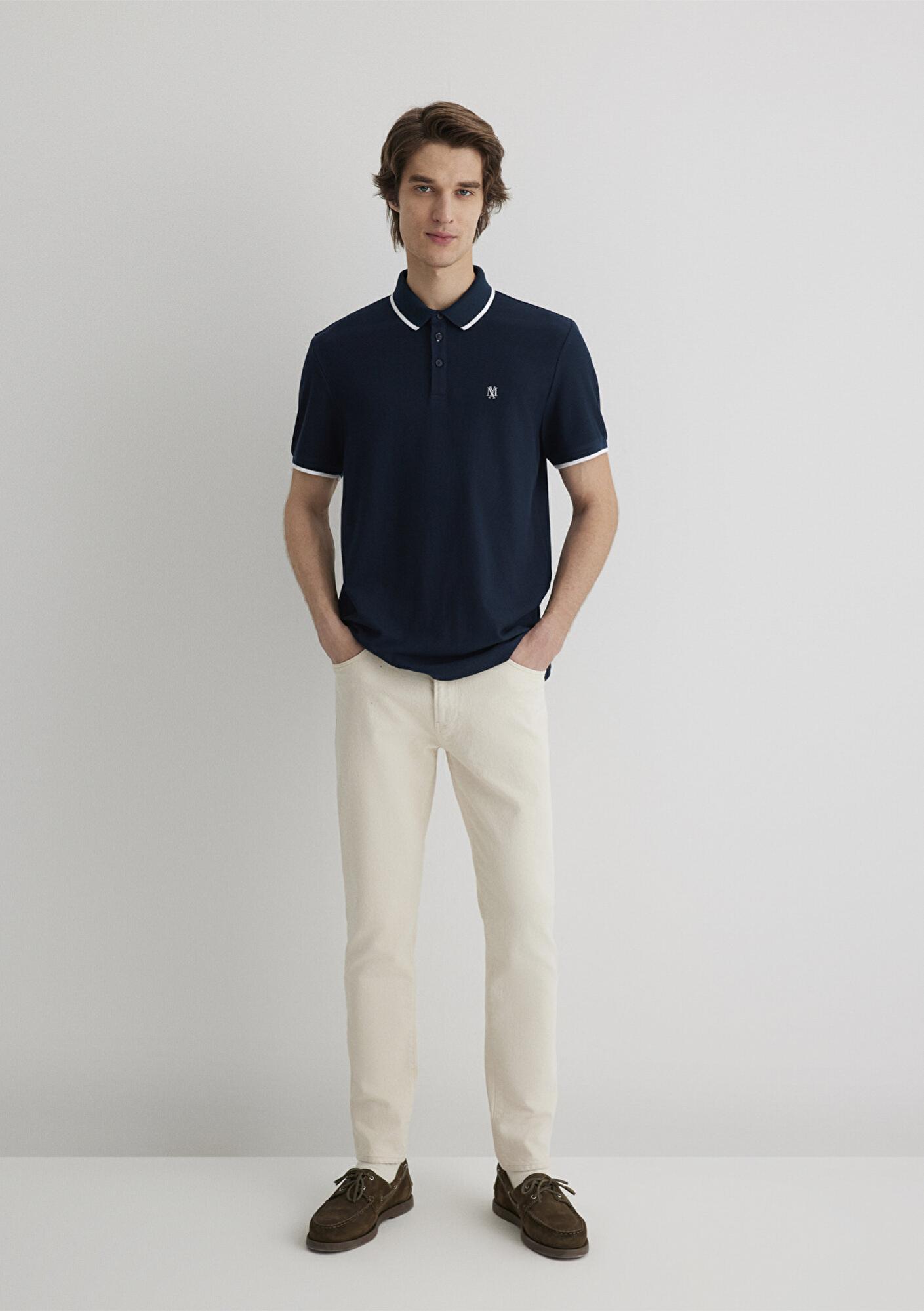 Mavi Şerit Detaylı Lacivert Polo Tişört Slim Fit / Dar Kesim 066039-30651