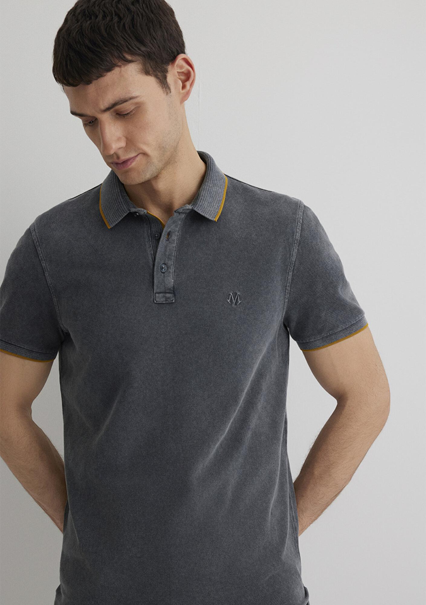 Mavi Şerit Detaylı Antrasit Polo Tişört Slim Fit / Dar Kesim 065920-30653