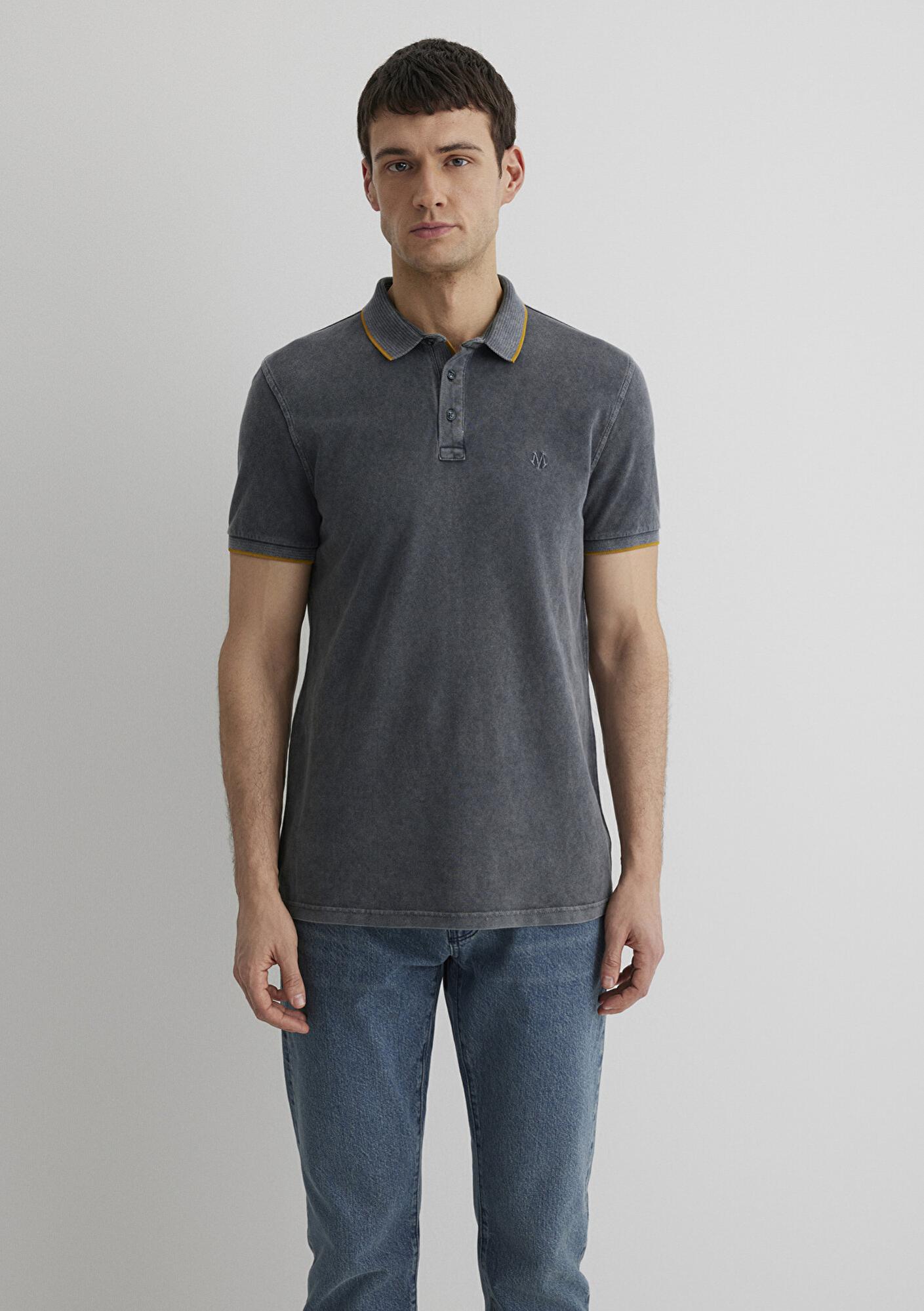 Mavi Şerit Detaylı Antrasit Polo Tişört Slim Fit / Dar Kesim 065920-30653