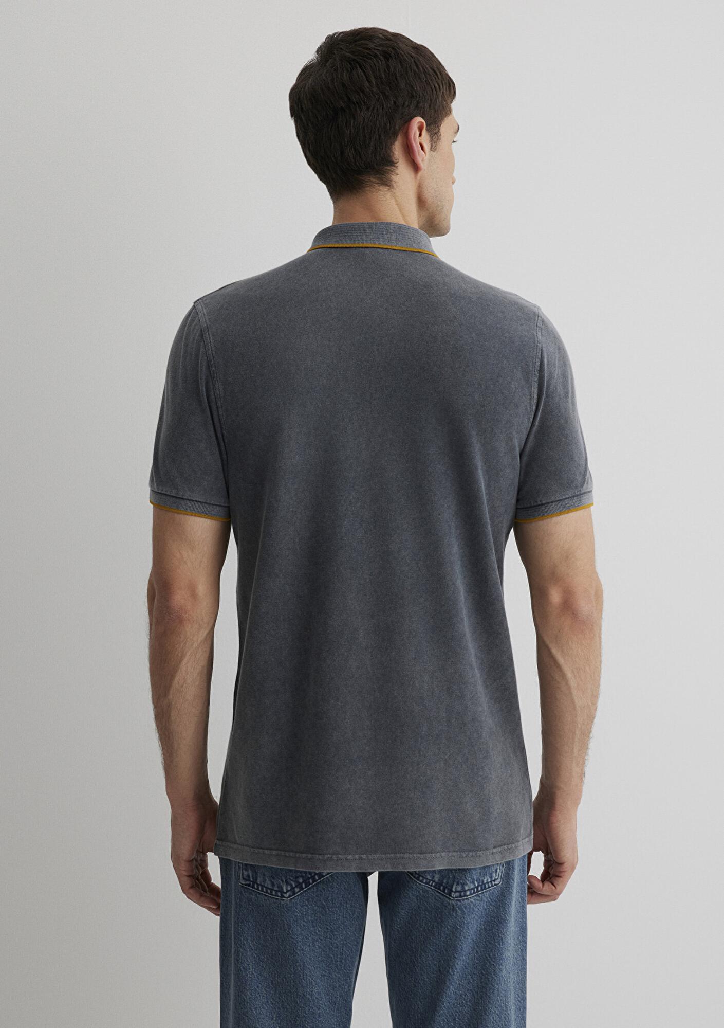 Mavi Şerit Detaylı Antrasit Polo Tişört Slim Fit / Dar Kesim 065920-30653