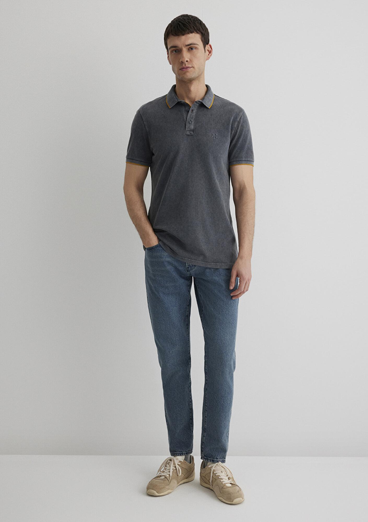 Mavi Şerit Detaylı Antrasit Polo Tişört Slim Fit / Dar Kesim 065920-30653