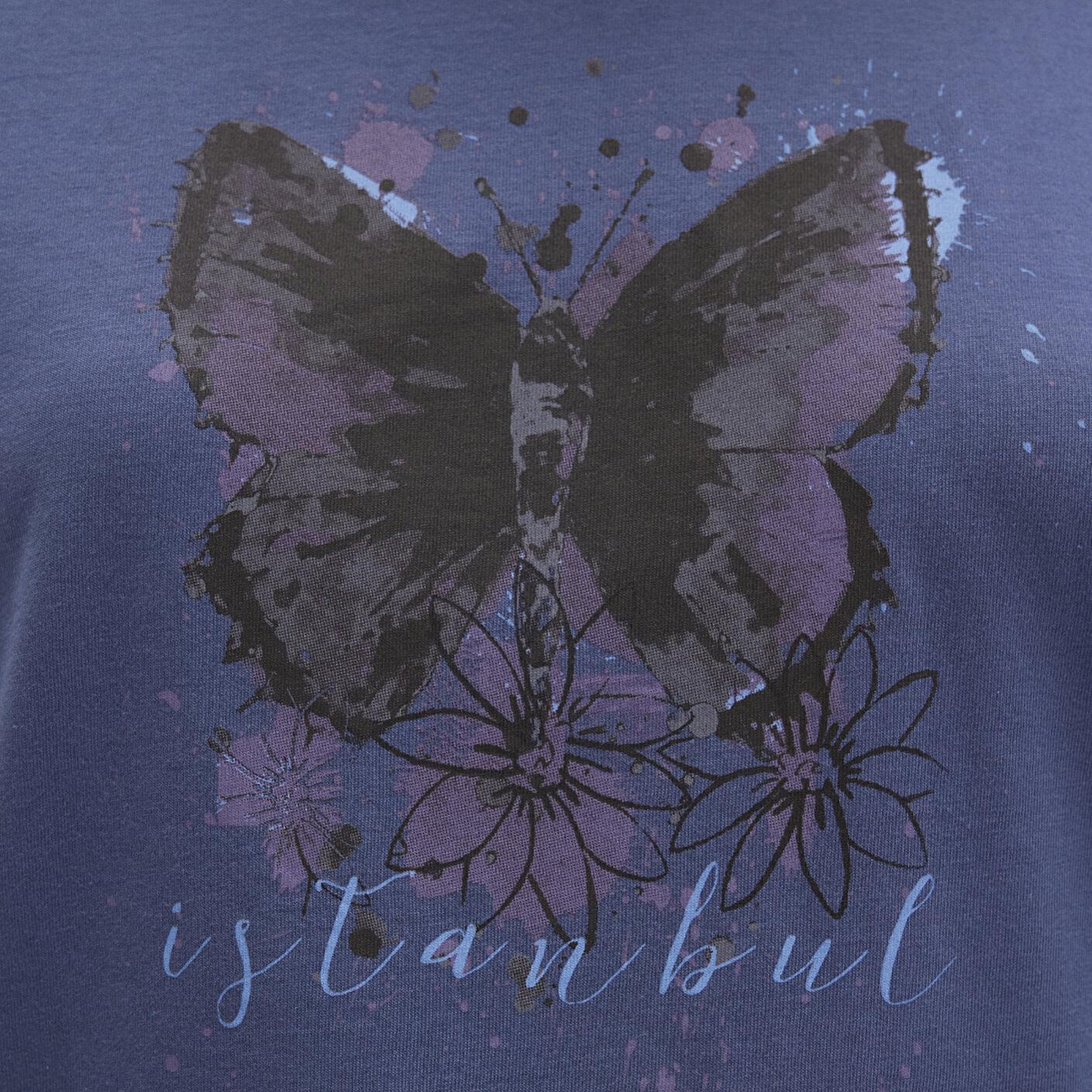 Mavi Kelebek Baskılı Lacivert İstanbul Tişört Regular Fit / Normal Kesim 168571-30233