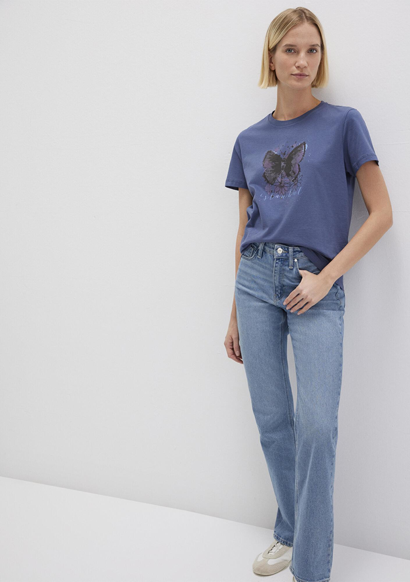 Mavi Kelebek Baskılı Lacivert İstanbul Tişört Regular Fit / Normal Kesim 168571-30233
