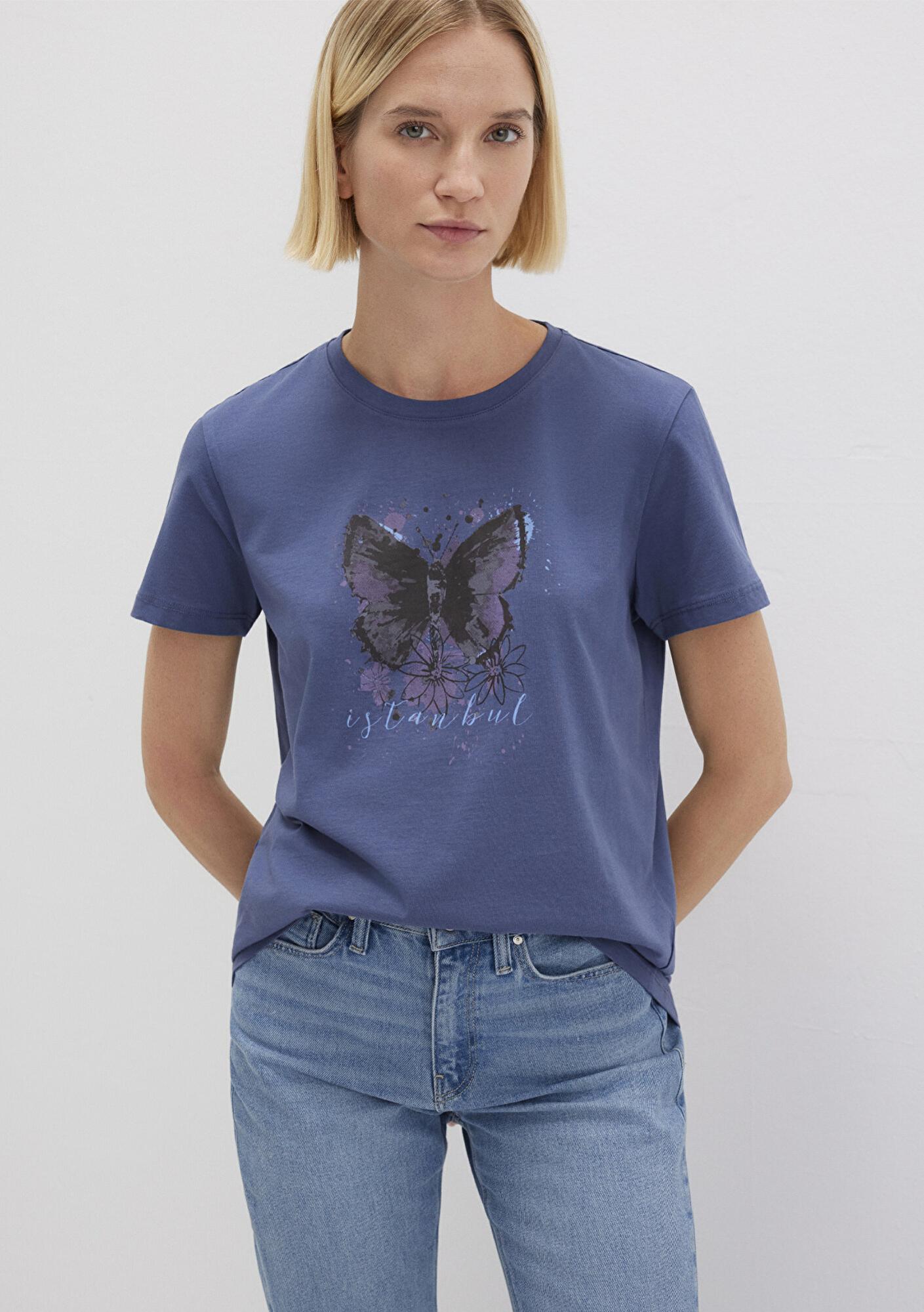 Mavi Kelebek Baskılı Lacivert İstanbul Tişört Regular Fit / Normal Kesim 168571-30233