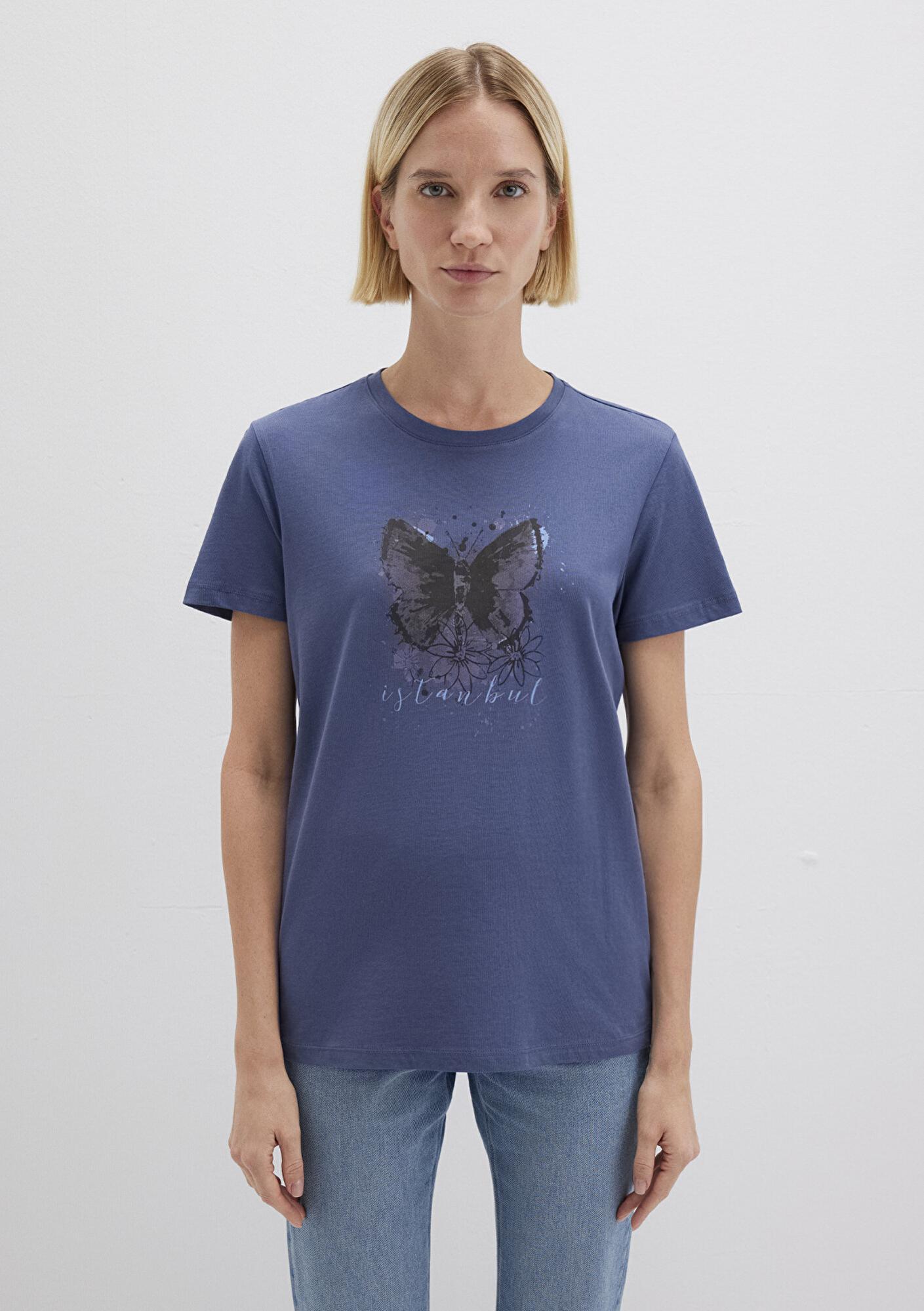 Mavi Kelebek Baskılı Lacivert İstanbul Tişört Regular Fit / Normal Kesim 168571-30233