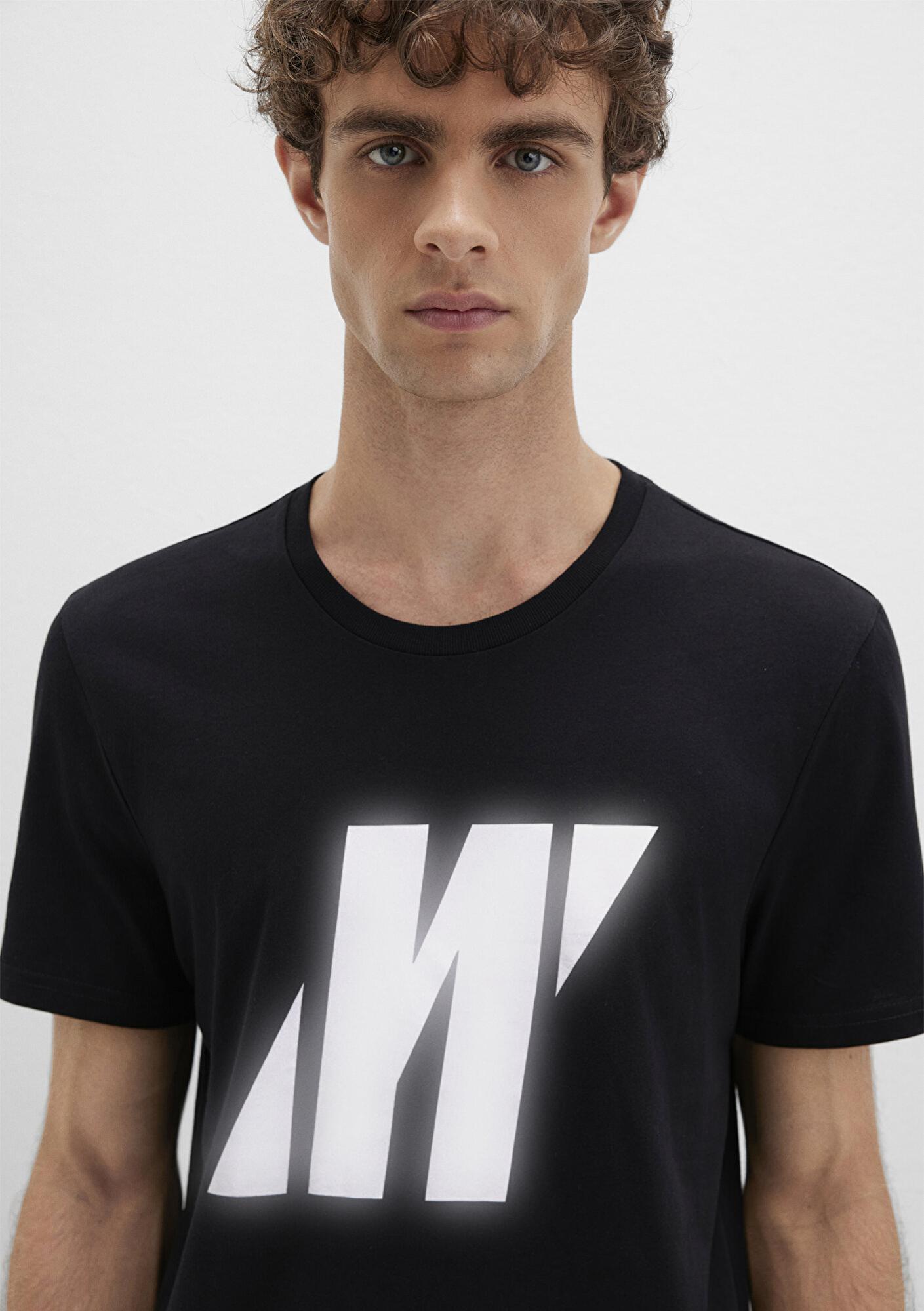 Mavi Mavi Pro Reflektör Logo Baskılı Siyah Tişört Slim Fit / Dar Kesim 066000-900