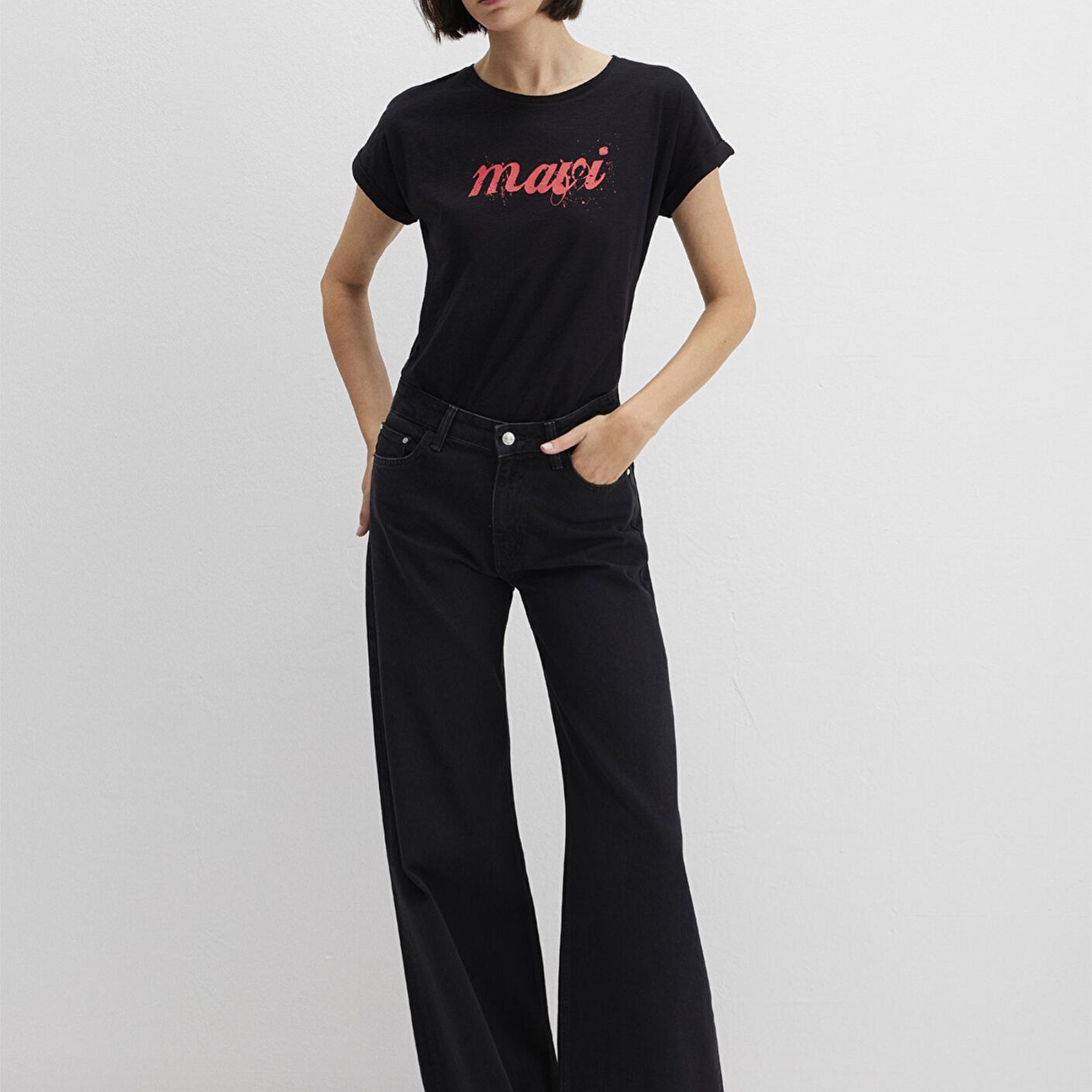 Mavi Mavi Logo Baskılı Siyah Tişört Loose Fit / Bol Rahat Kesim 166422-900