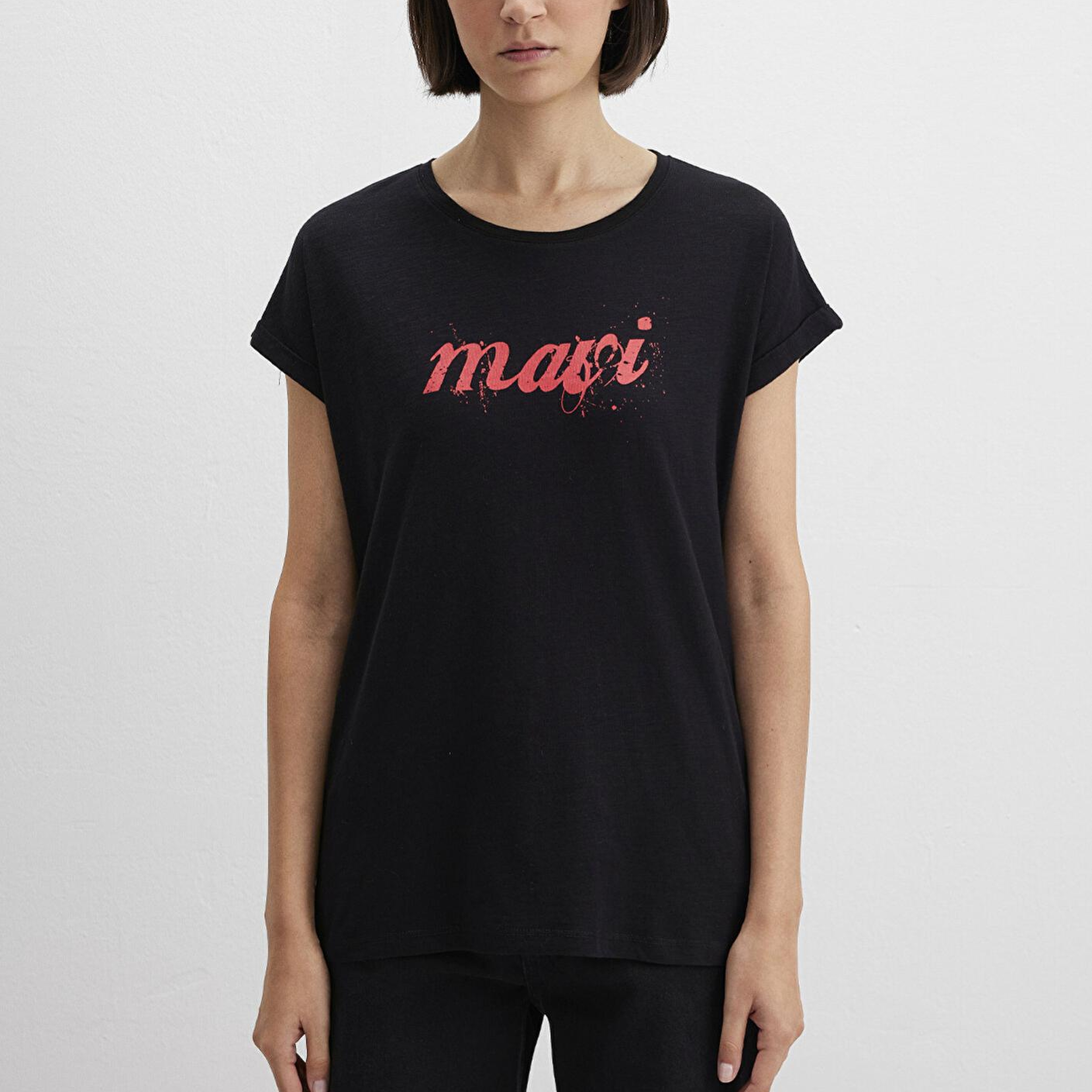 Mavi Mavi Logo Baskılı Siyah Tişört Loose Fit / Bol Rahat Kesim 166422-900