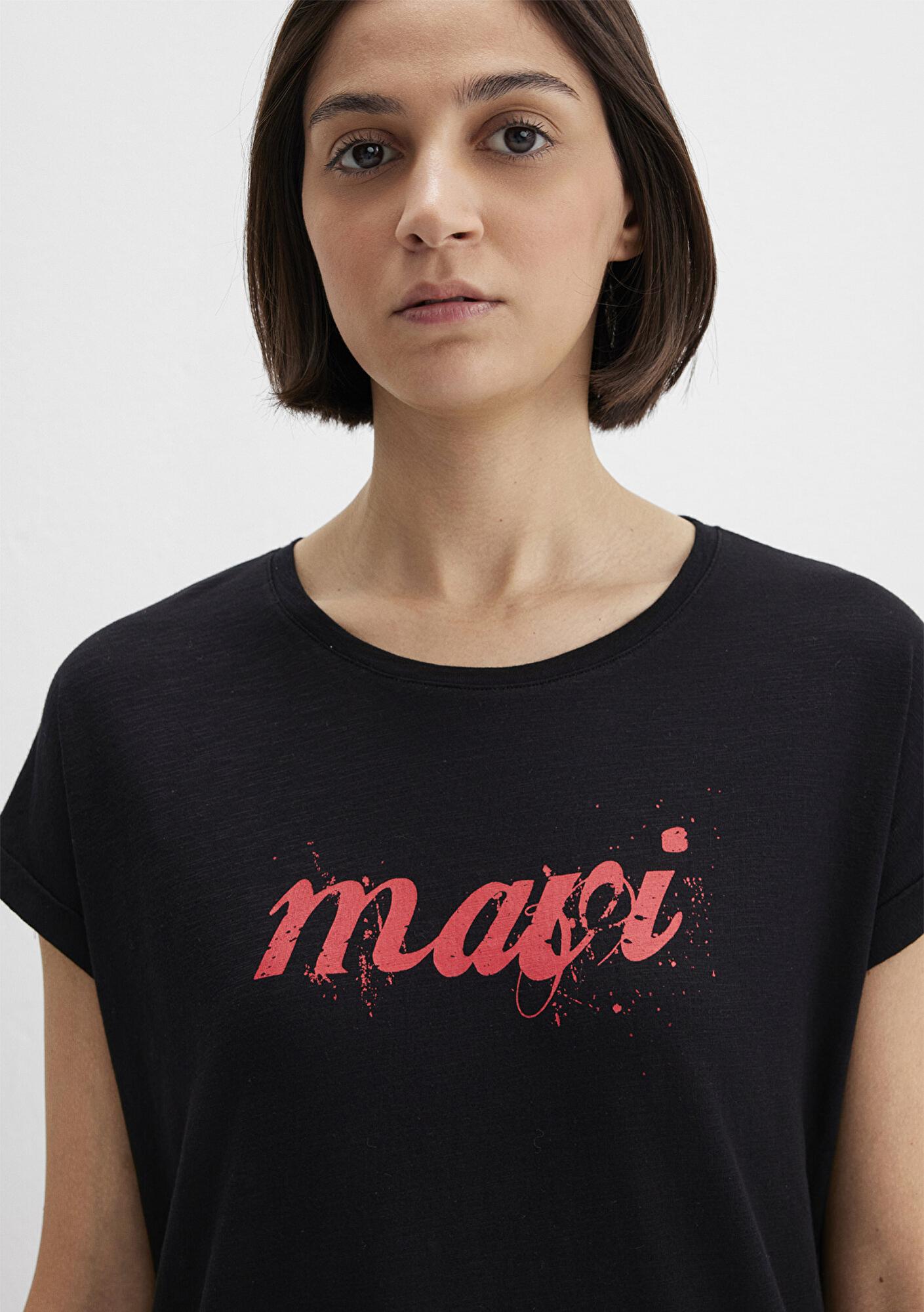 Mavi Mavi Logo Baskılı Siyah Tişört Loose Fit / Bol Rahat Kesim 166422-900