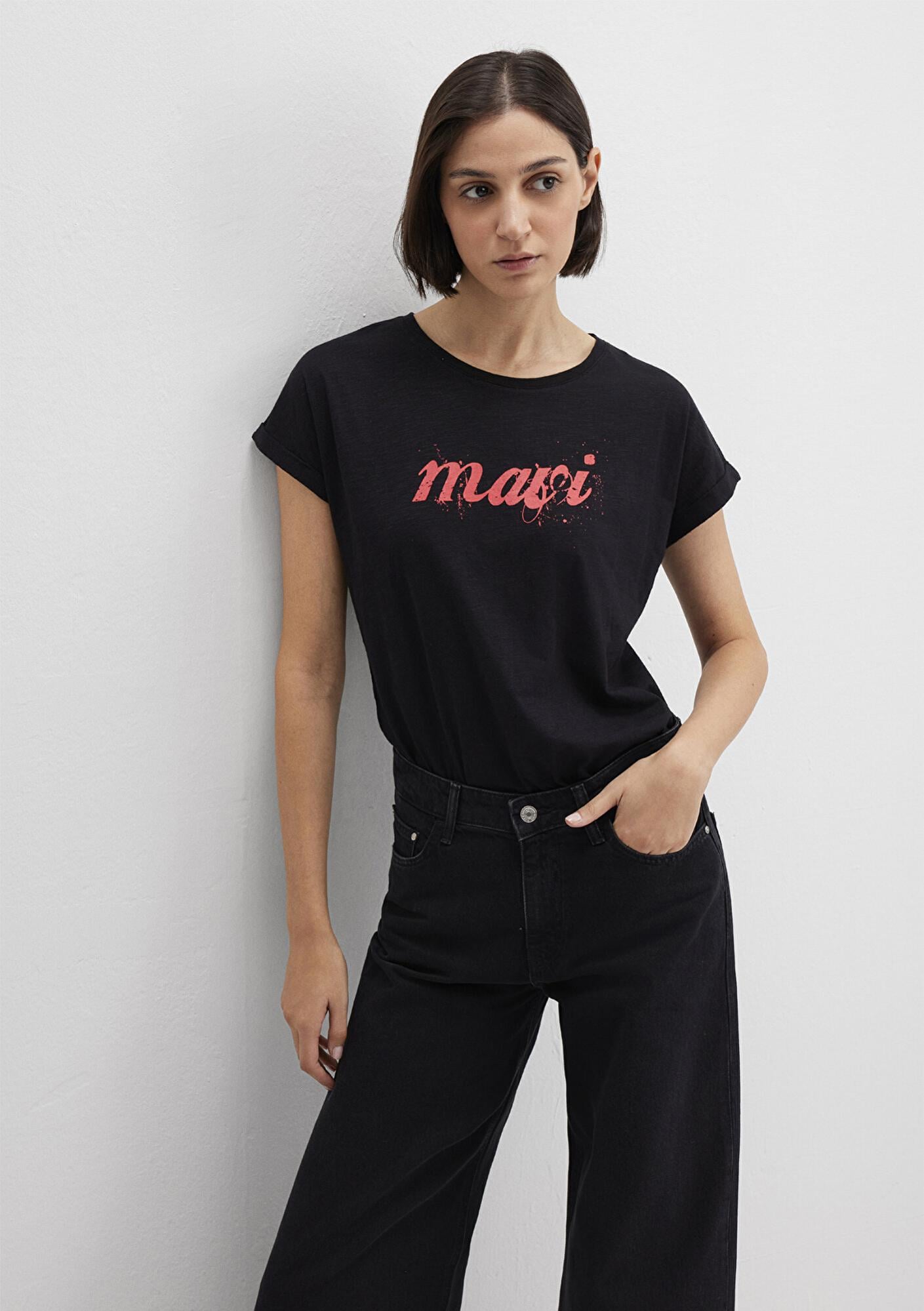Mavi Mavi Logo Baskılı Siyah Tişört Loose Fit / Bol Rahat Kesim 166422-900