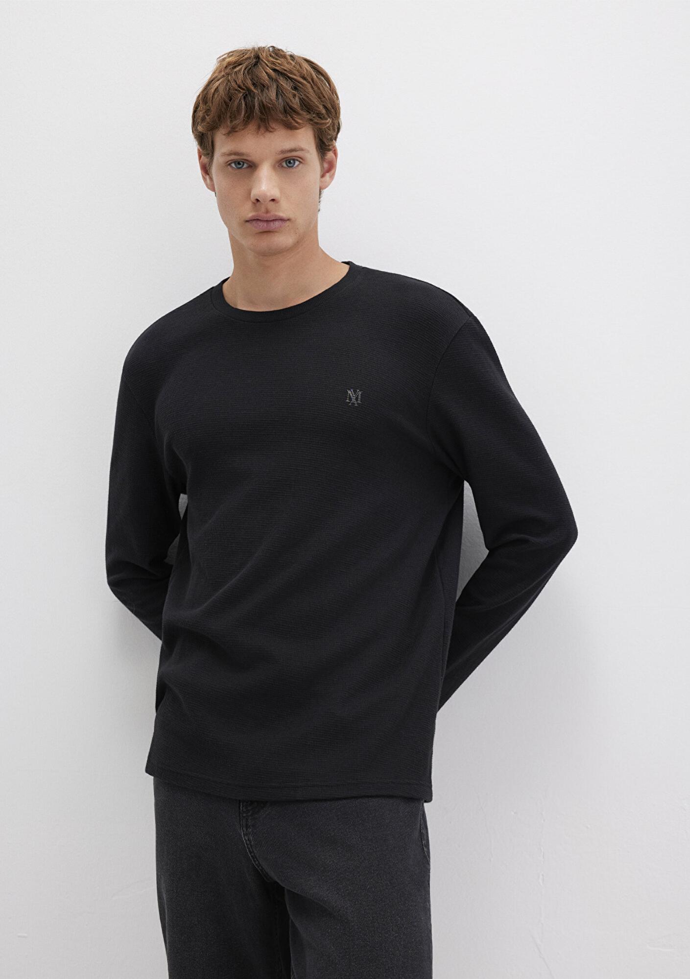 Mavi Uzun Kollu  Siyah Basic Tişört Slim Fit / Dar Kesim 065755-900