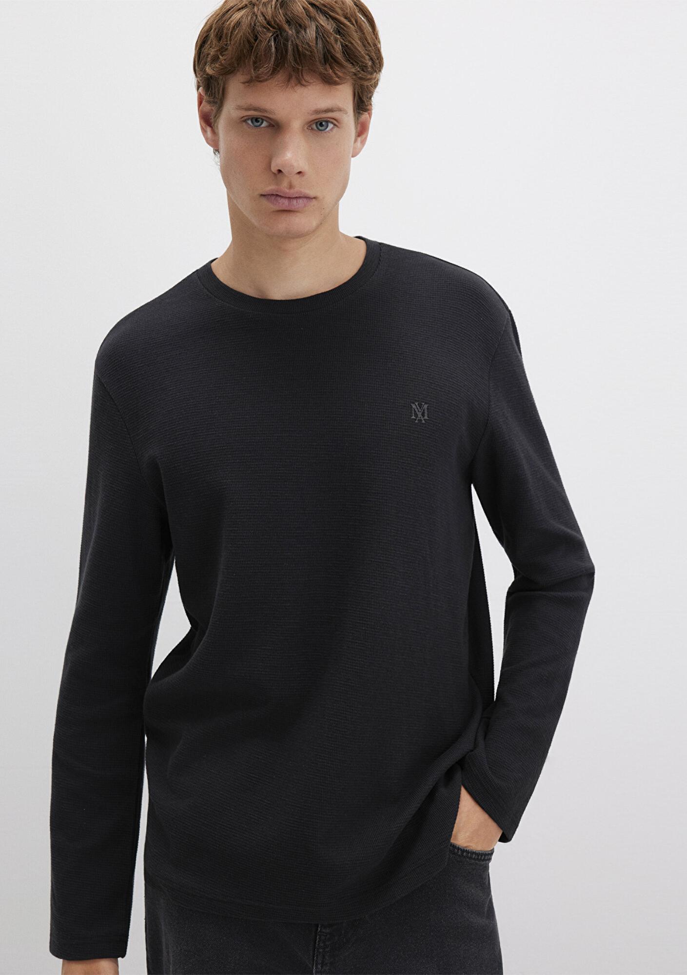 Mavi Uzun Kollu  Siyah Basic Tişört Slim Fit / Dar Kesim 065755-900