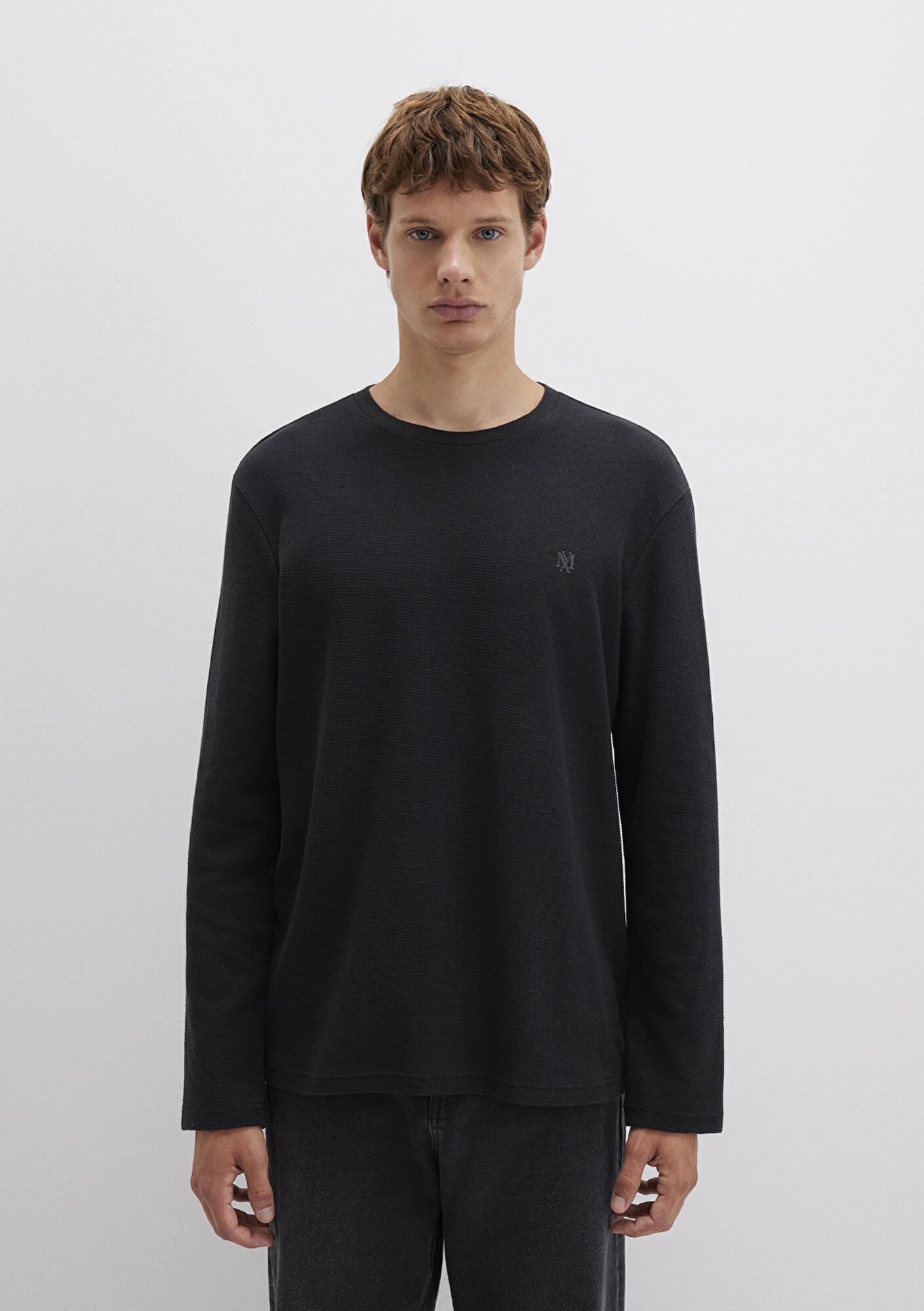 Mavi Uzun Kollu  Siyah Basic Tişört Slim Fit / Dar Kesim 065755-900