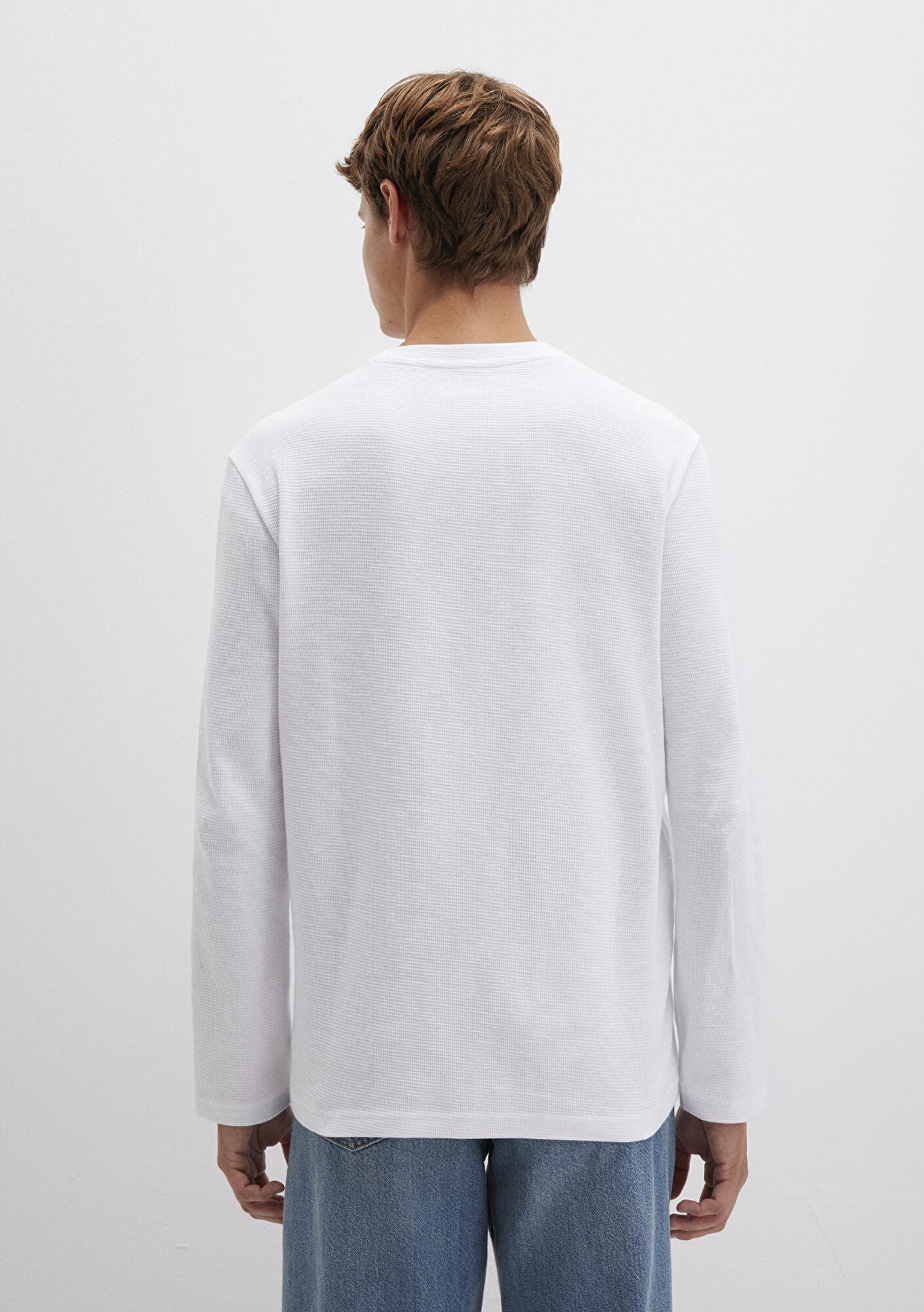 Mavi Uzun Kollu Beyaz Basic Tişört Slim Fit / Dar Kesim 065755-620