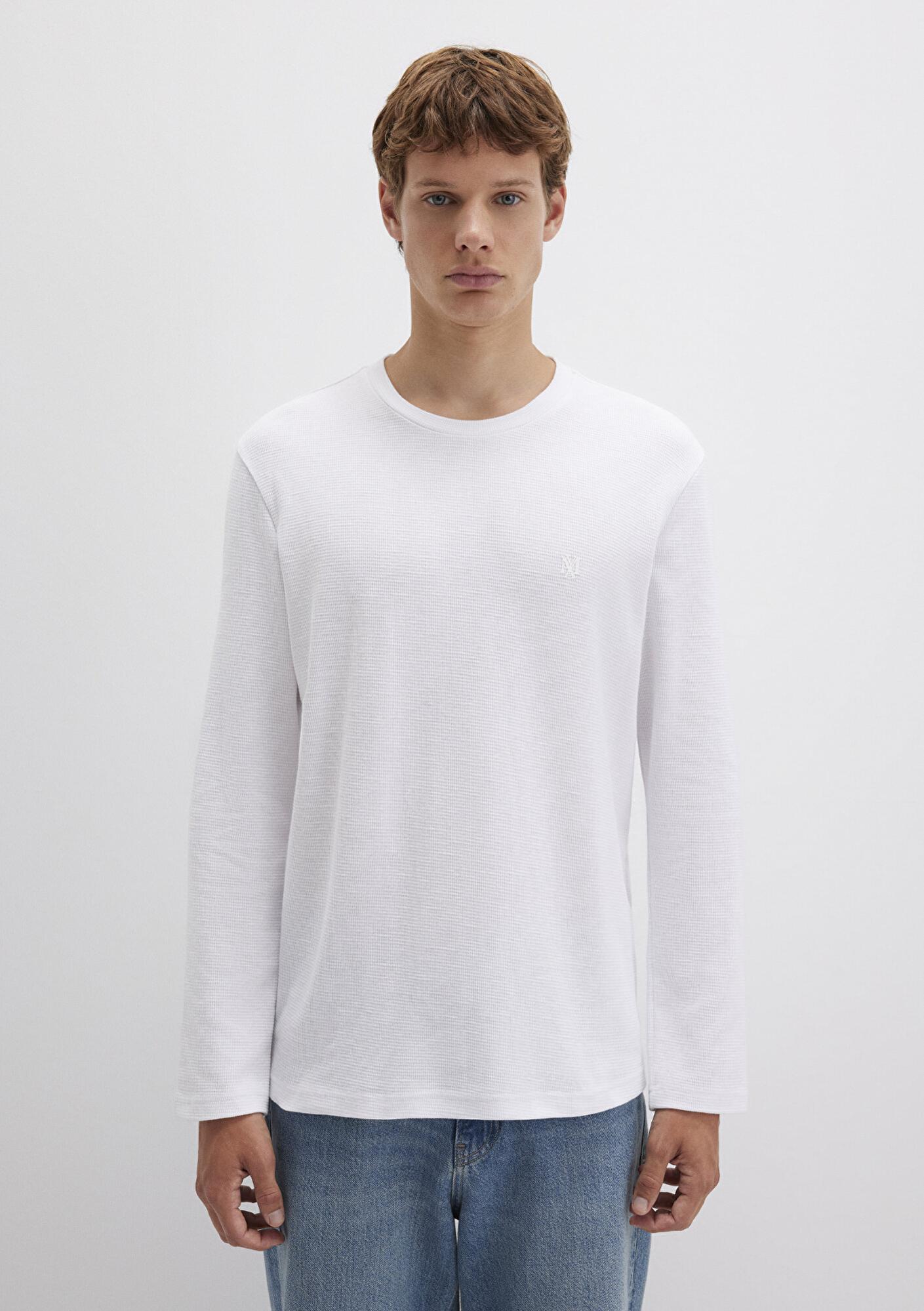 Mavi Uzun Kollu Beyaz Basic Tişört Slim Fit / Dar Kesim 065755-620