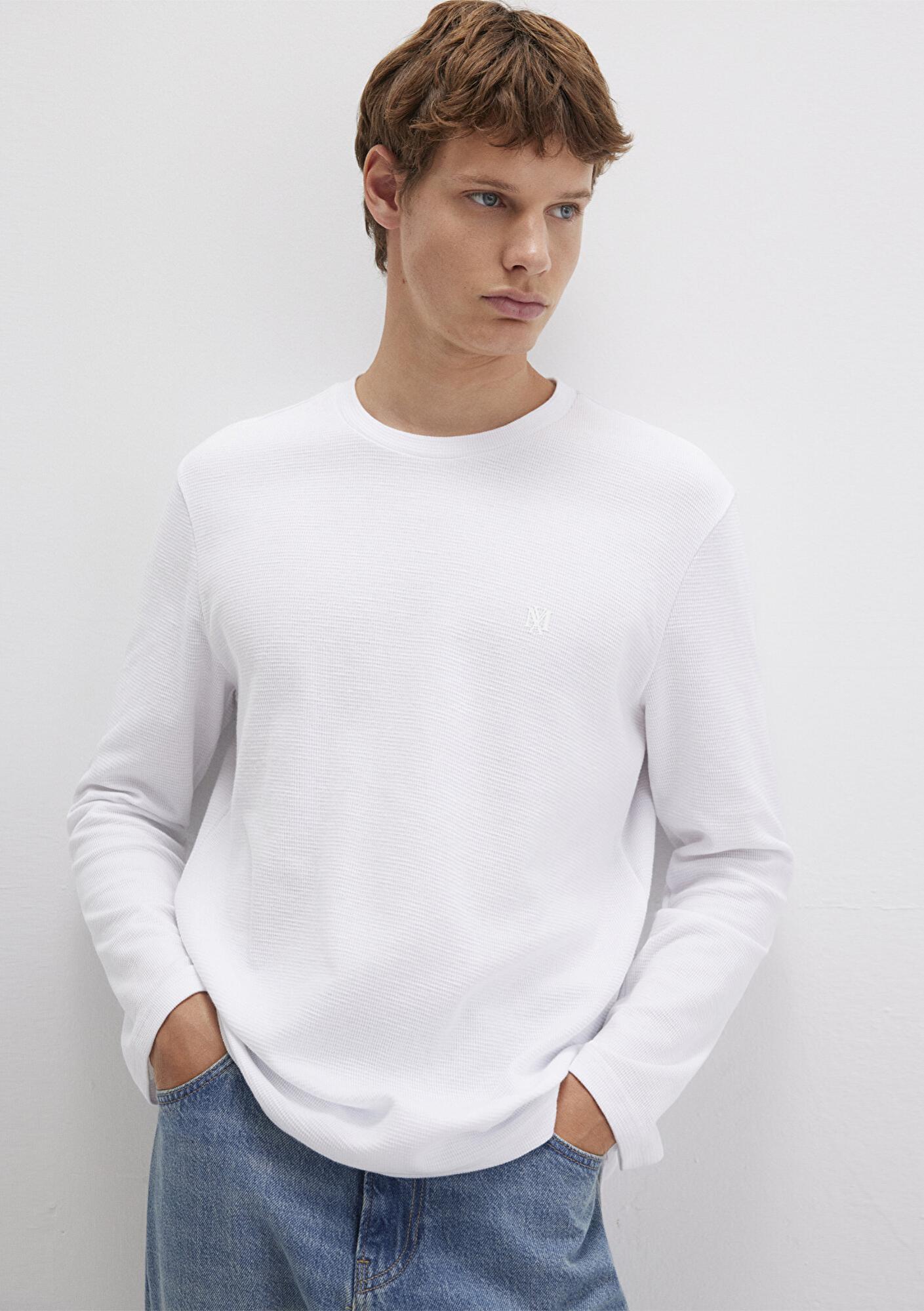 Mavi Uzun Kollu Beyaz Basic Tişört Slim Fit / Dar Kesim 065755-620