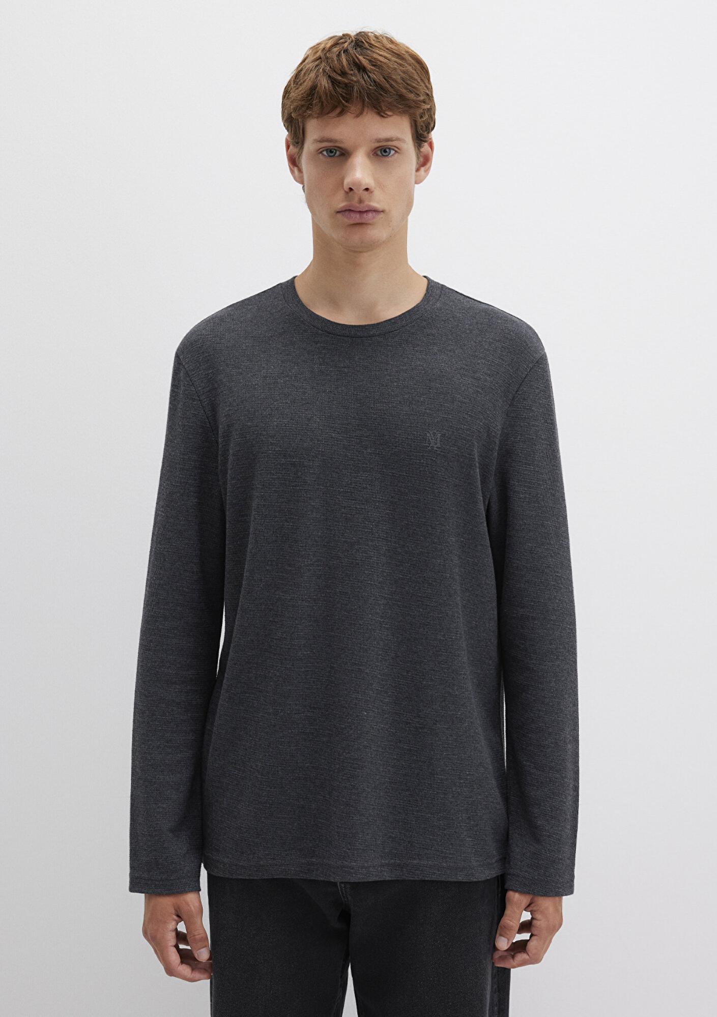 Mavi Uzun Kollu Antrasit Basic Tişört Slim Fit / Dar Kesim 065755-29758