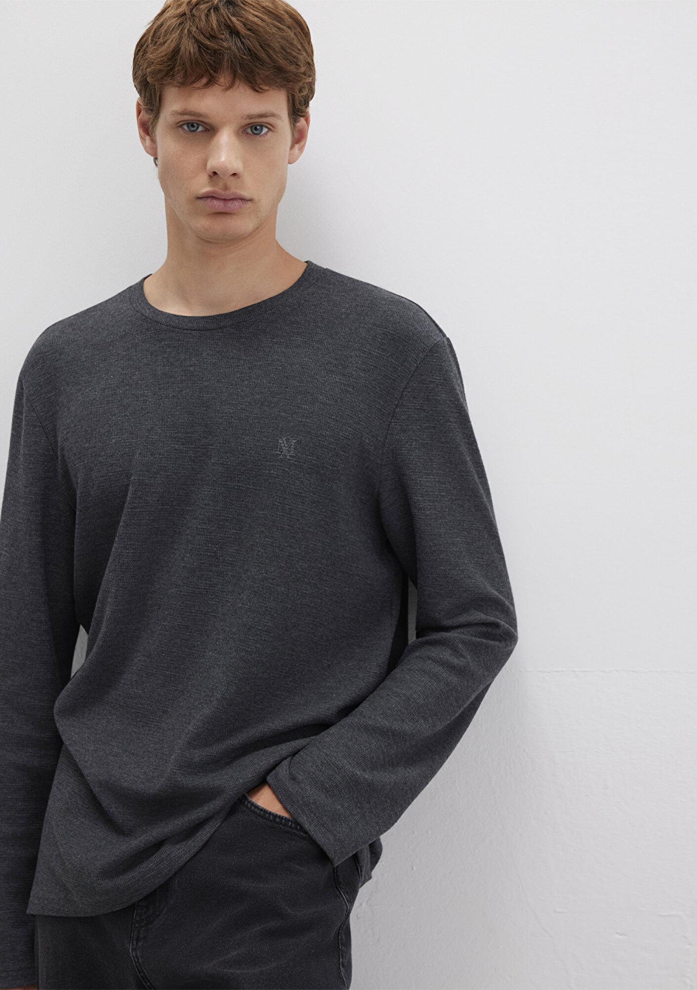 Mavi Uzun Kollu Antrasit Basic Tişört Slim Fit / Dar Kesim 065755-29758