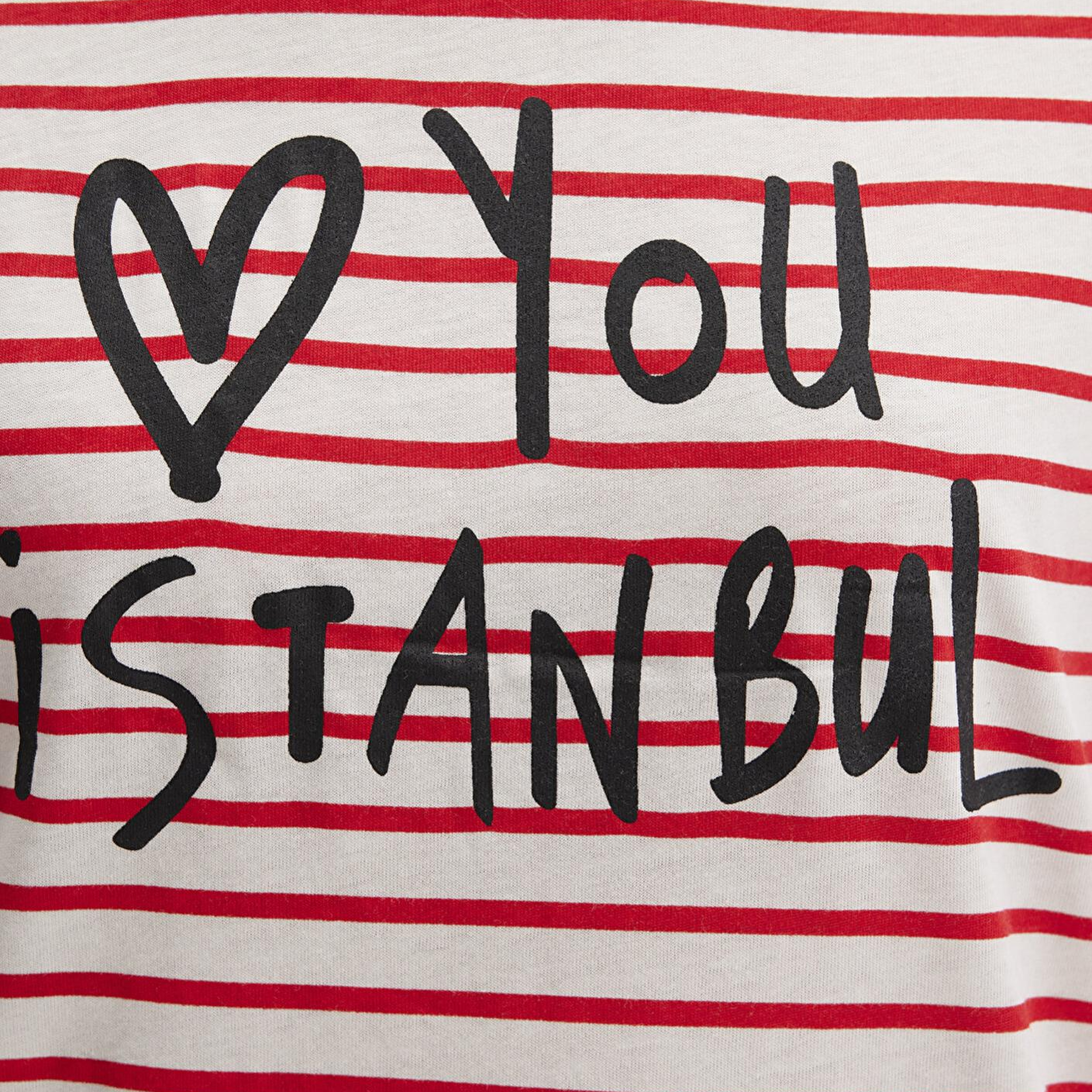 Mavi Love You Baskılı Çizgili Istanbul Tişört Regular Fit / Normal Kesim 167986-26829