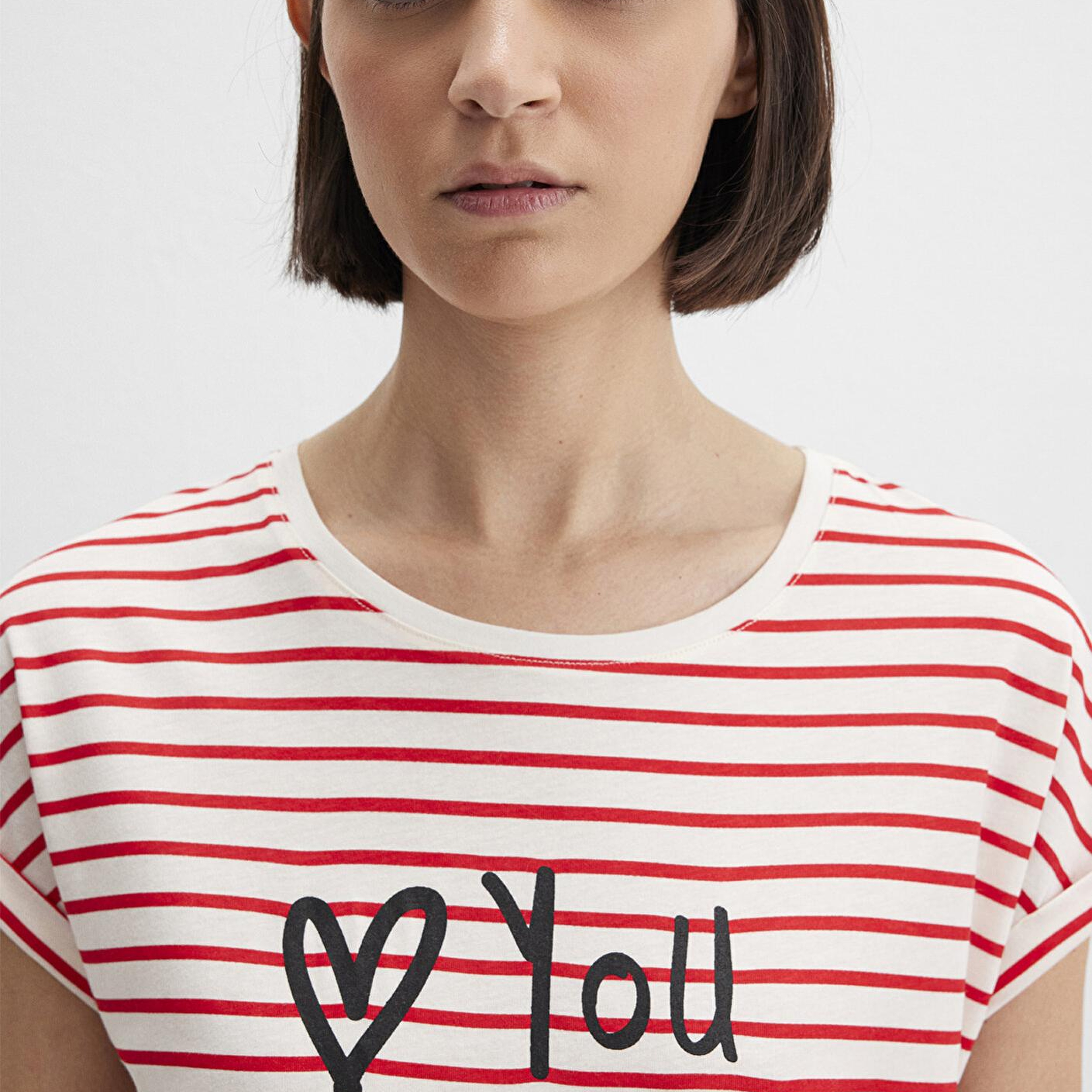 Mavi Love You Baskılı Çizgili Istanbul Tişört Regular Fit / Normal Kesim 167986-26829