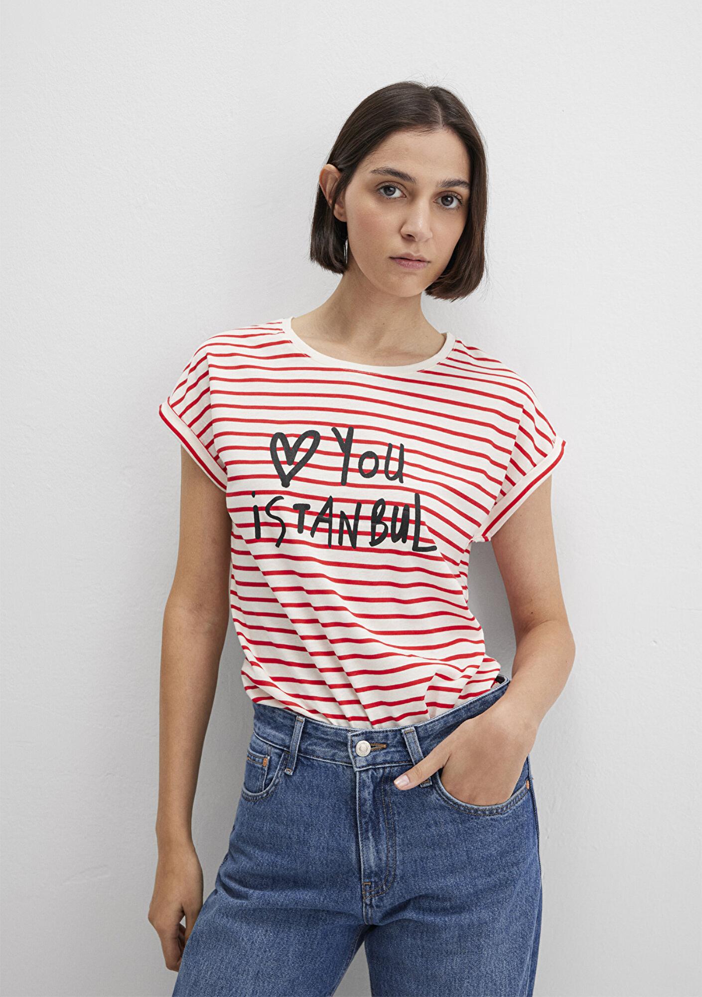 Mavi Love You Baskılı Çizgili Istanbul Tişört Regular Fit / Normal Kesim 167986-26829