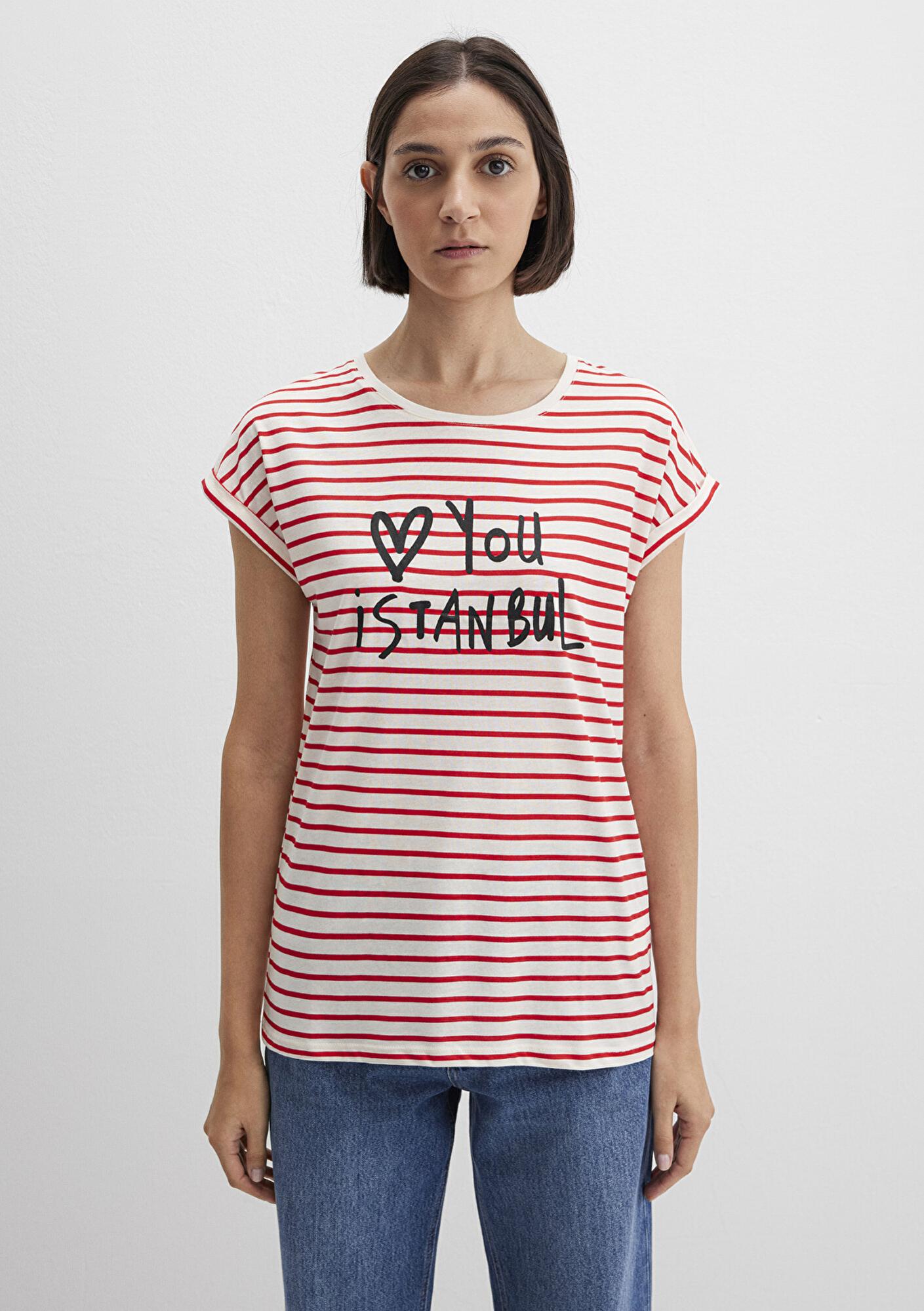Mavi Love You Baskılı Çizgili Istanbul Tişört Regular Fit / Normal Kesim 167986-26829