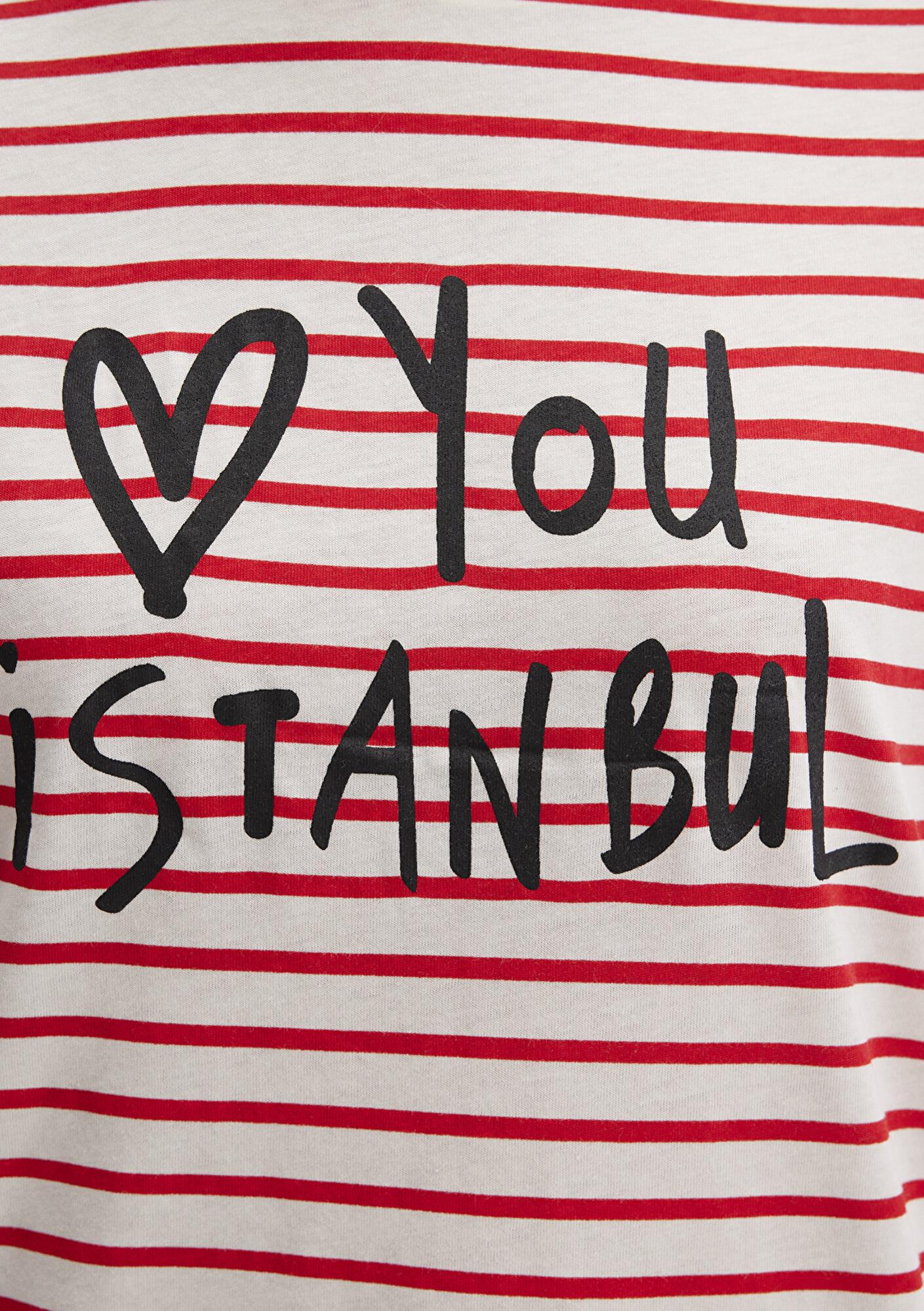 Mavi Love You Baskılı Çizgili Istanbul Tişört Regular Fit / Normal Kesim 167986-26829