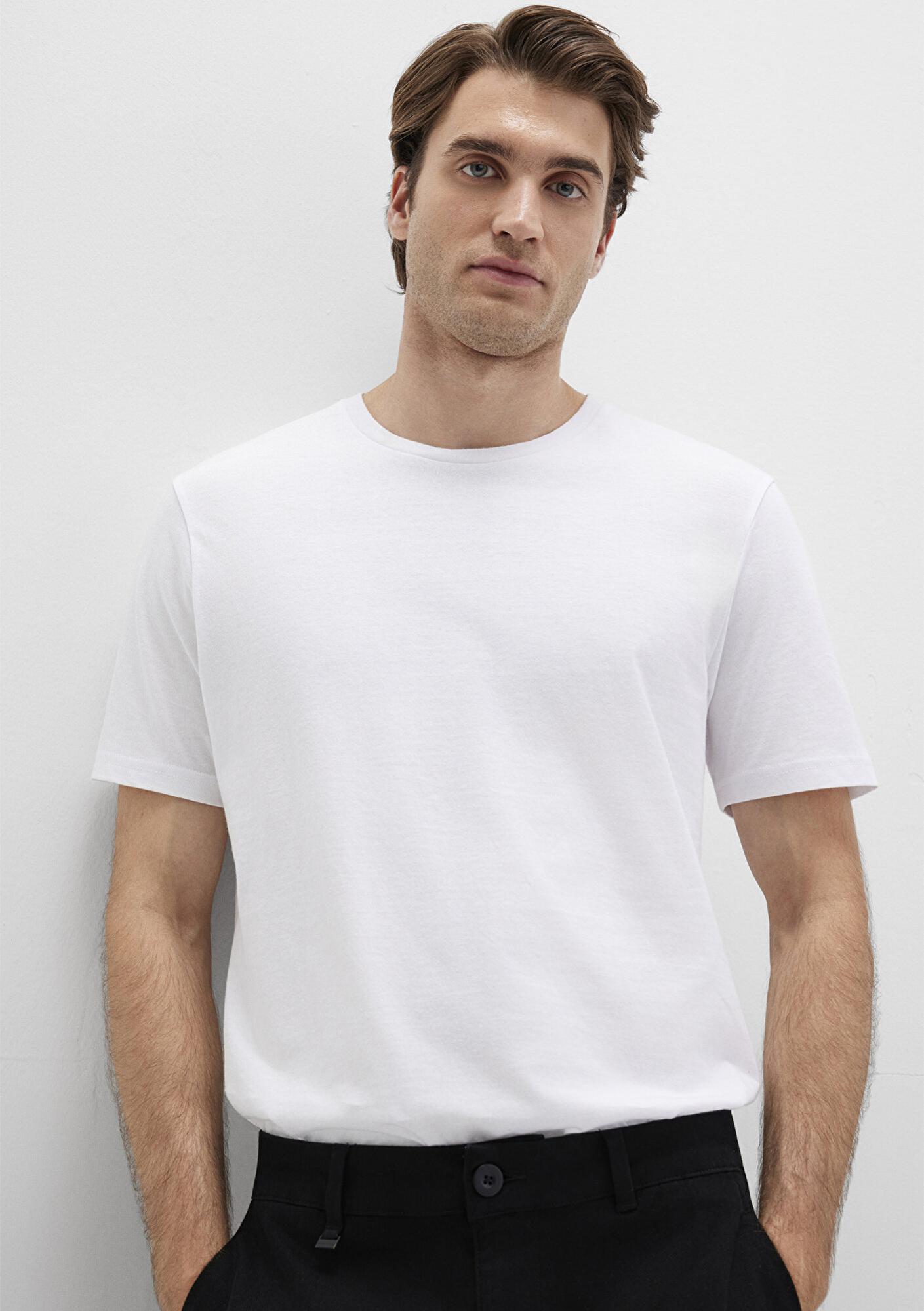 Mavi Beyaz Basic Tişört Slim Fit / Dar Kesim 065574-620