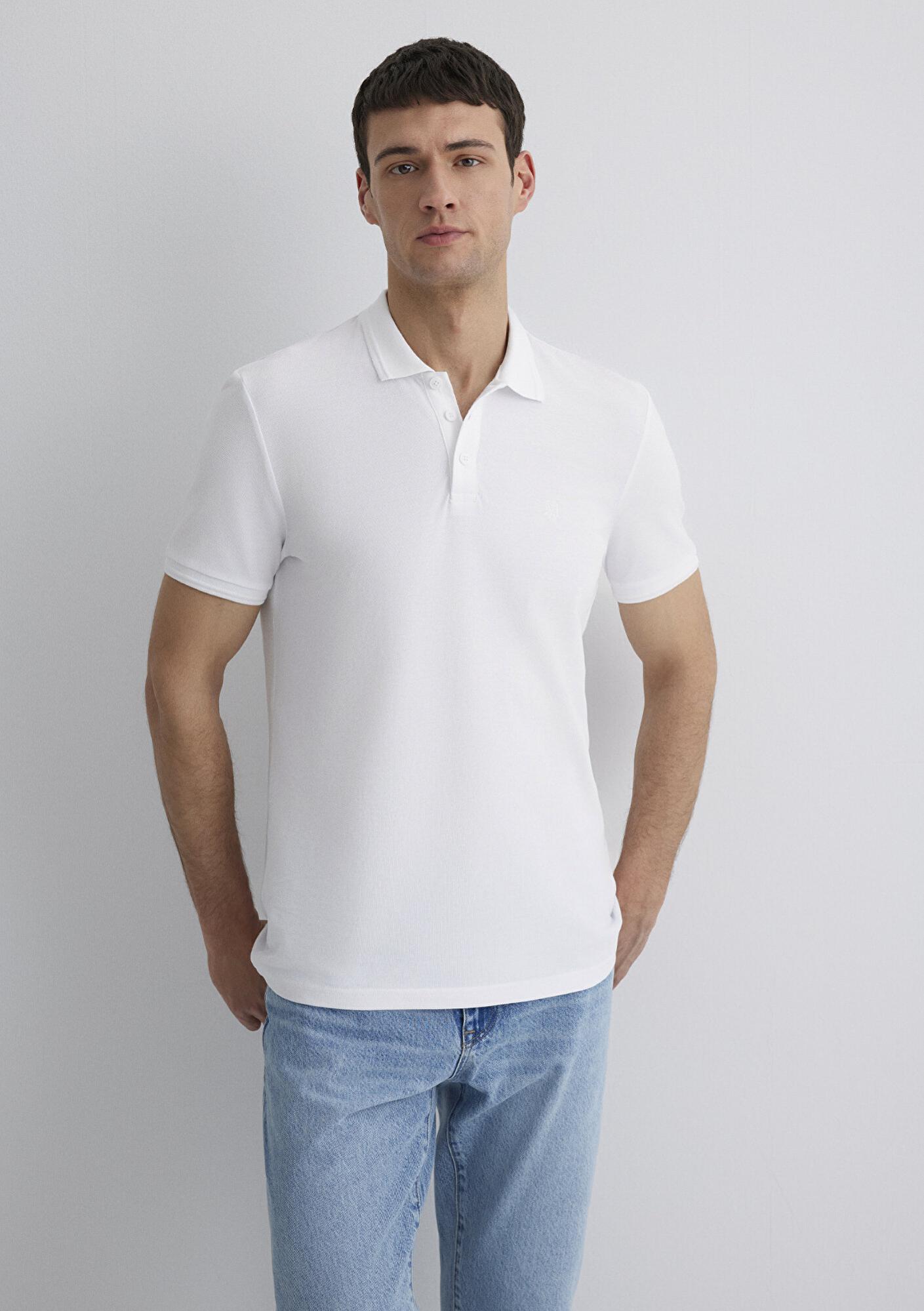 Mavi Beyaz Polo Tişört Slim Fit / Dar Kesim 064946-27879
