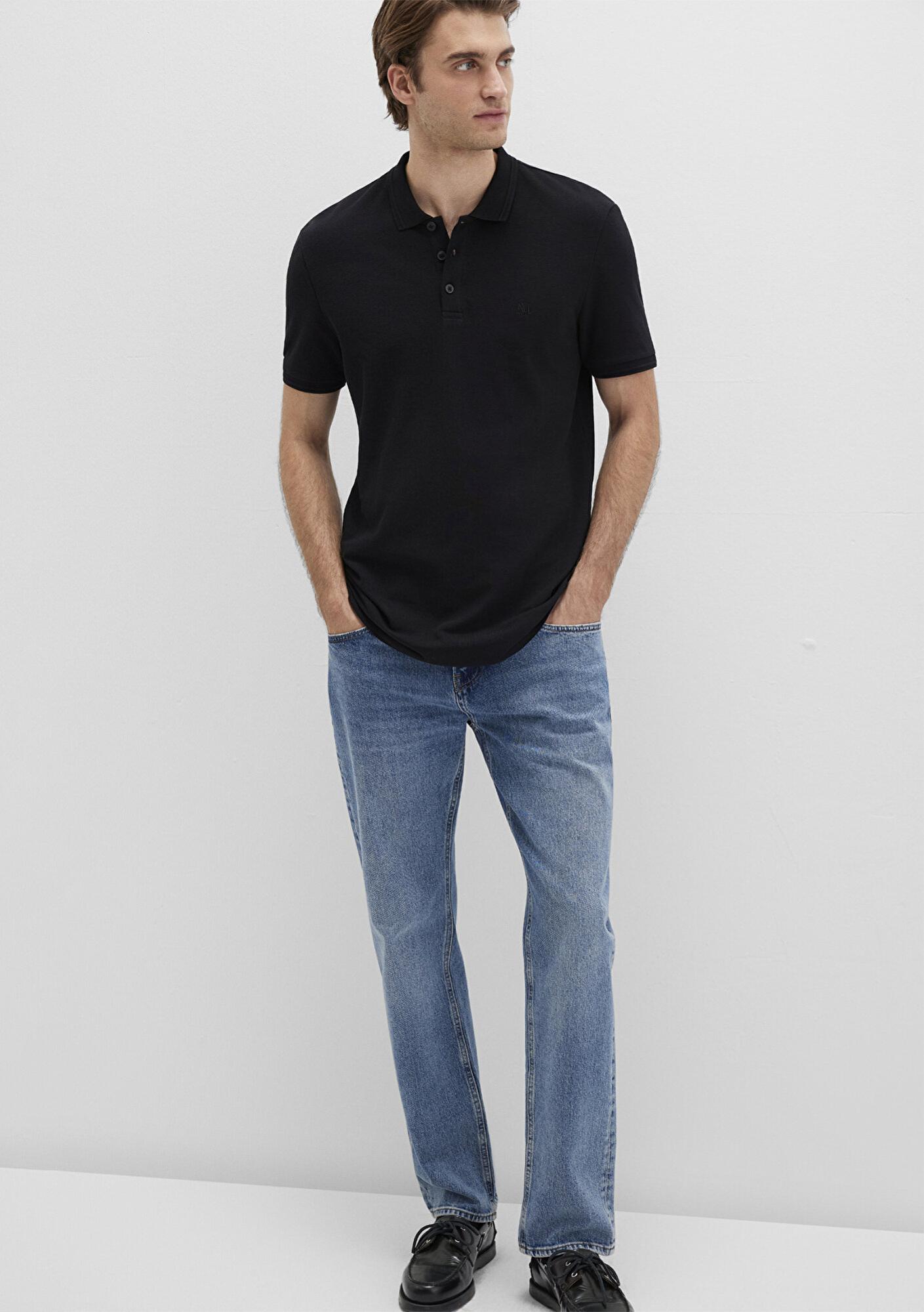 Mavi Siyah Polo Tişört Slim Fit / Dar Kesim 064946-21842