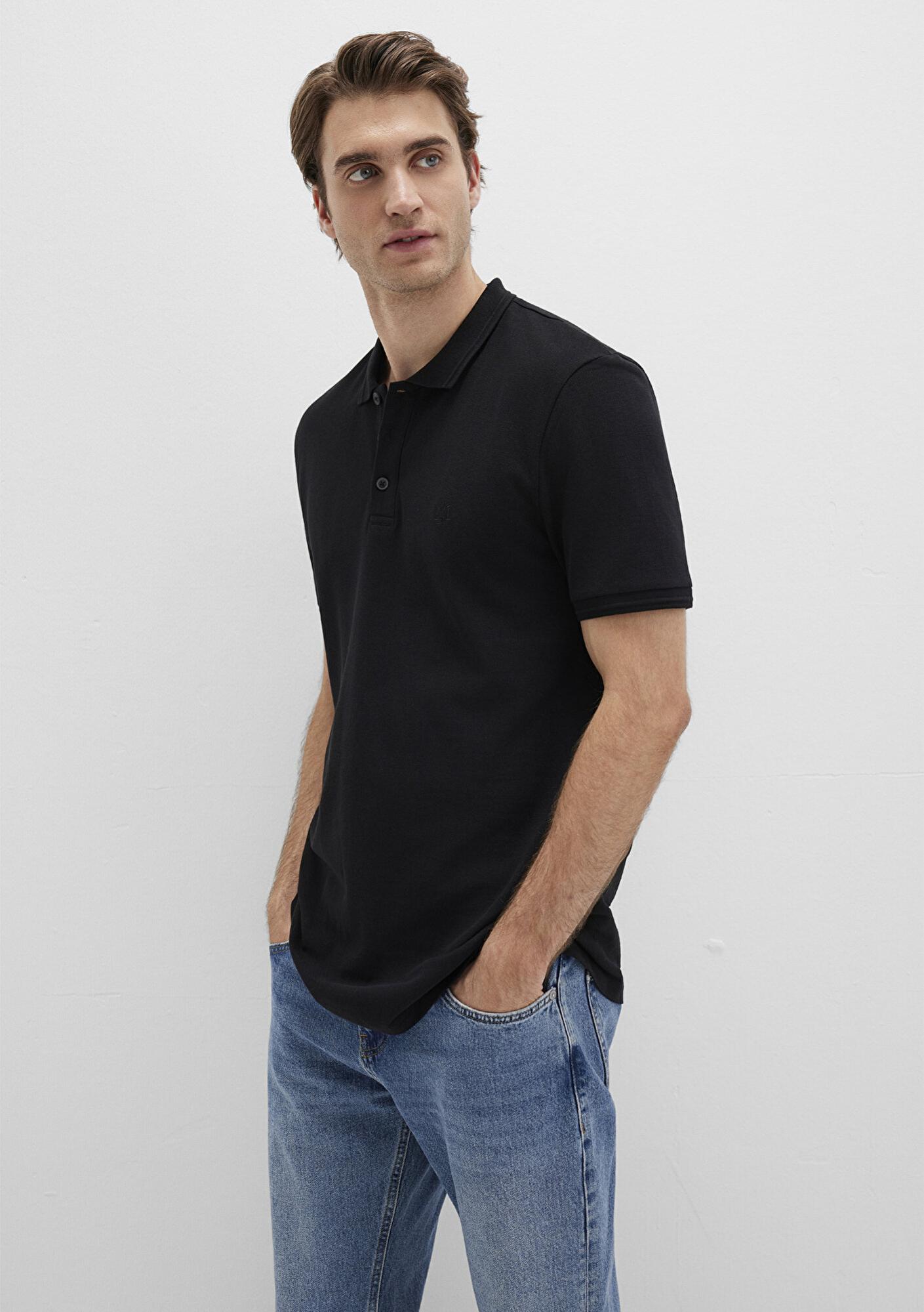 Mavi Siyah Polo Tişört Slim Fit / Dar Kesim 064946-21842