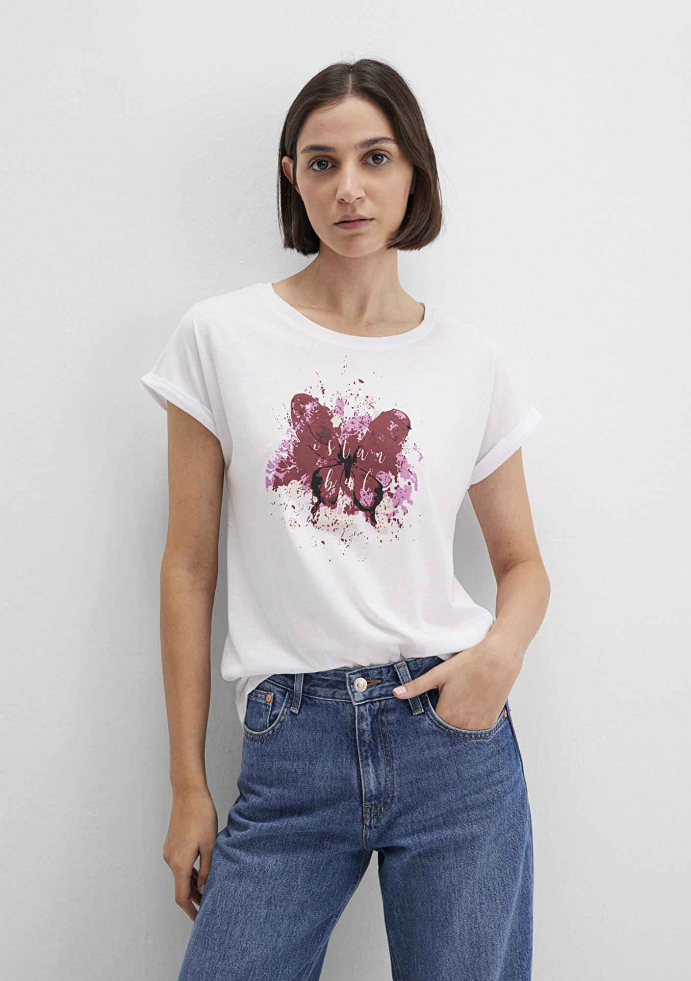 Mavi Kelebek Baskılı Beyaz İstanbul Tişört Regular Fit / Normal Kesim 167576-620