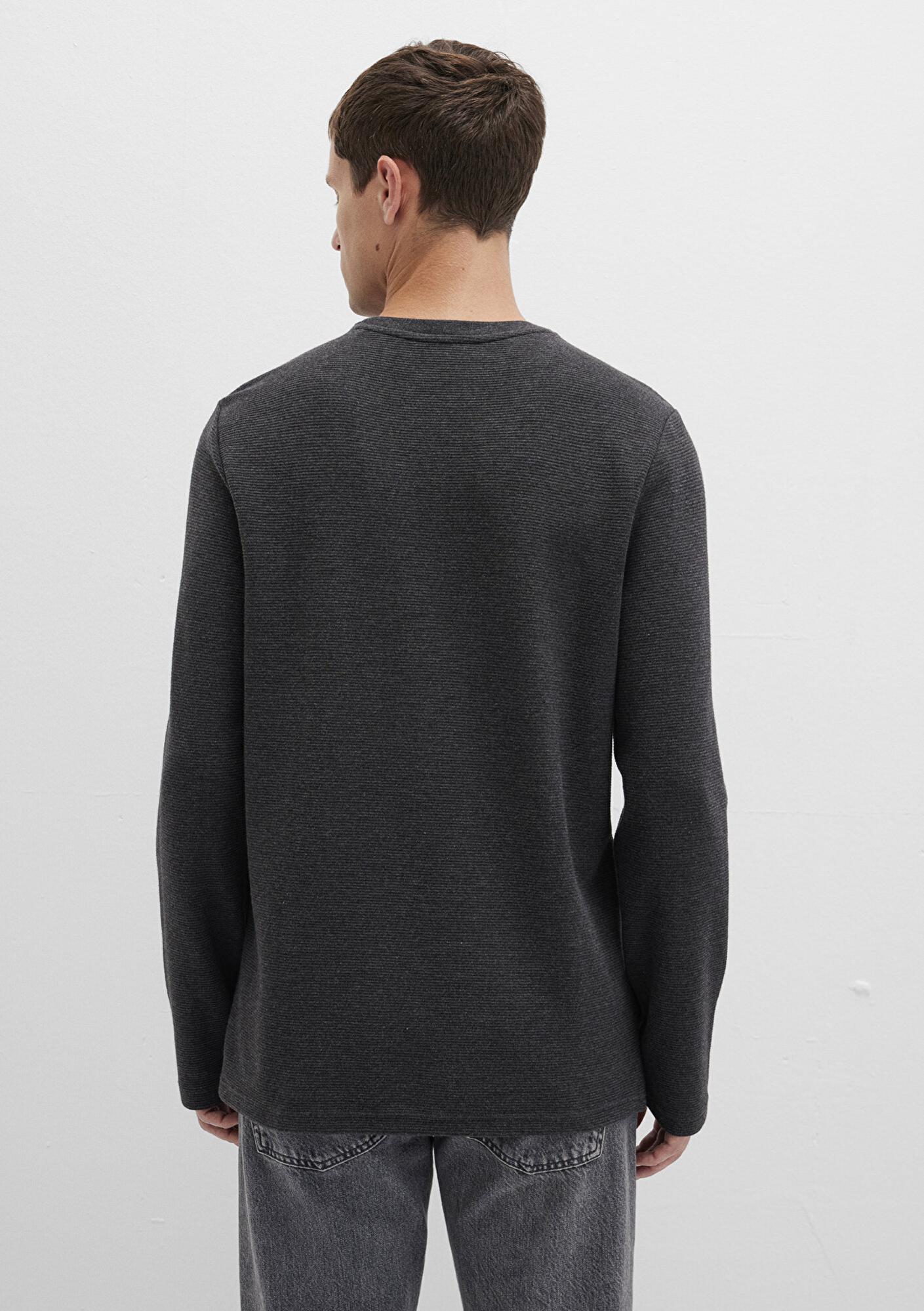 Mavi Uzun Kollu Dokulu Antrasit Tişört Slim Fit / Dar Kesim 064622-26834