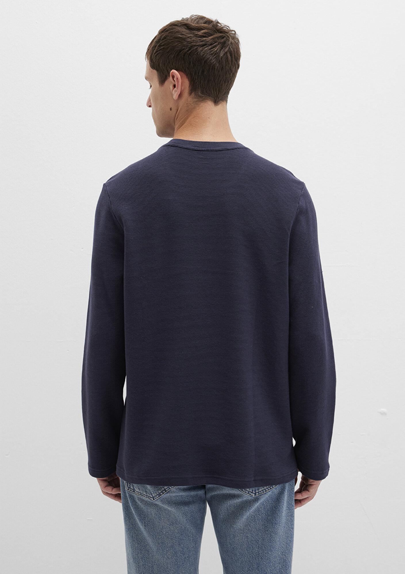 Mavi Uzun Kollu Dokulu Lacivert Tişört Slim Fit / Dar Kesim 064622-26828