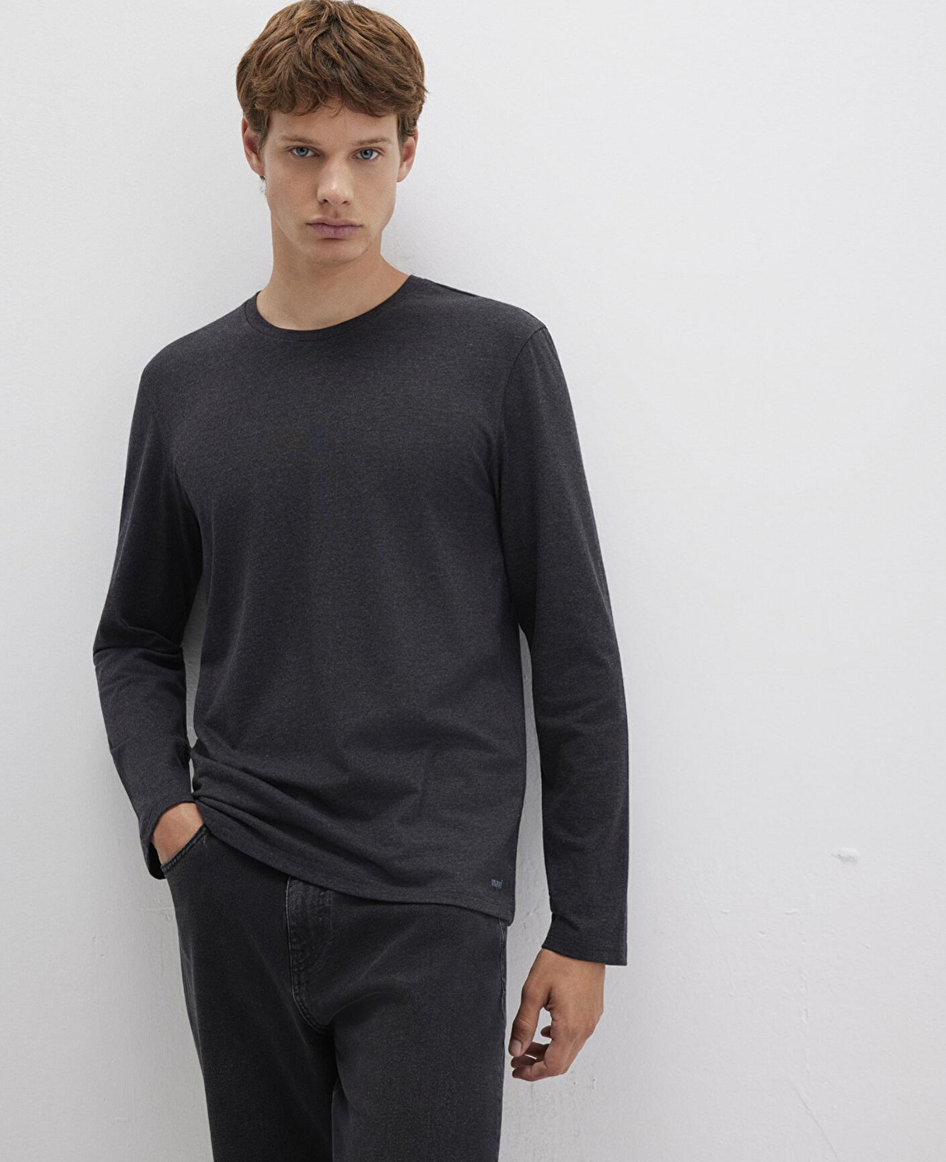 Mavi Uzun Kollu Antrasit Basic Tişört Fitted / Vücuda Oturan Kesim 062477-27310