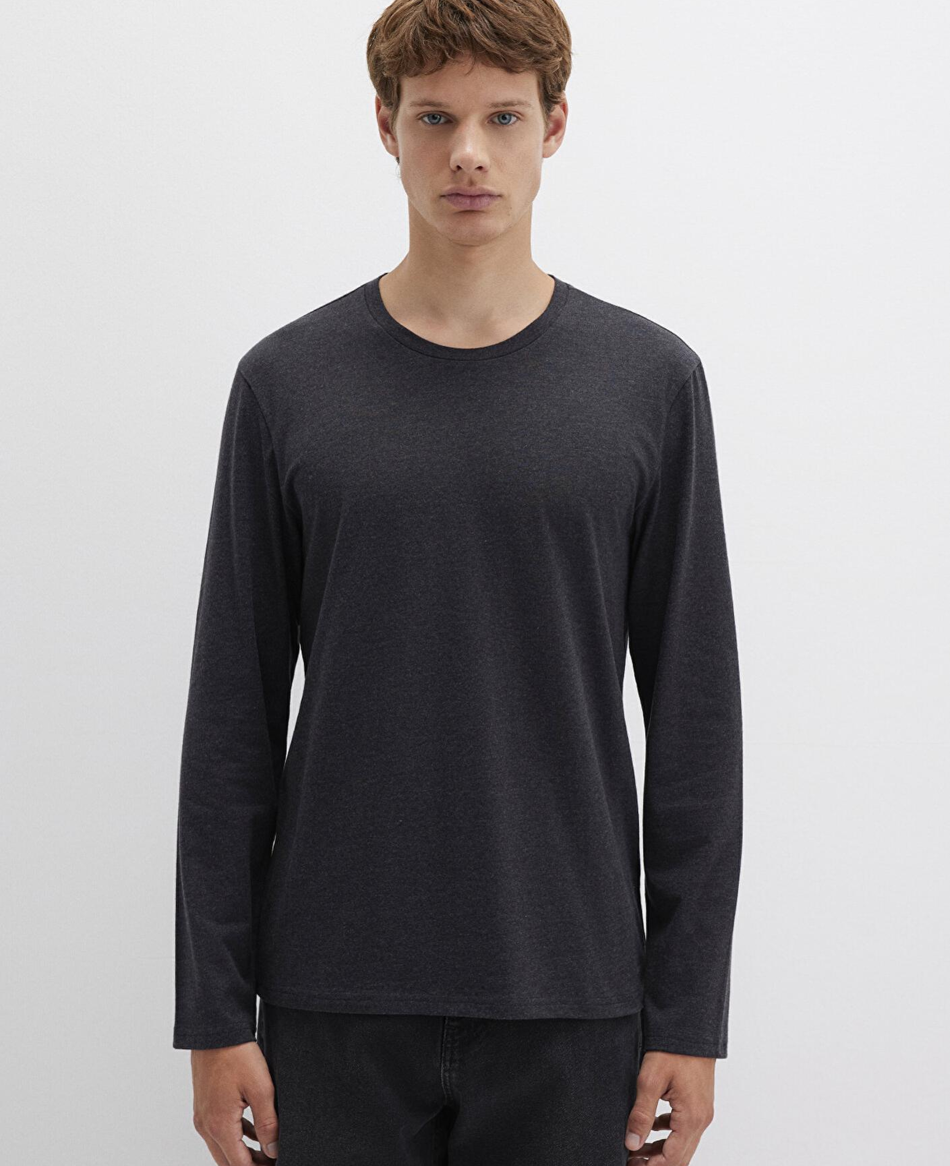 Mavi Uzun Kollu Antrasit Basic Tişört Fitted / Vücuda Oturan Kesim 062477-27310