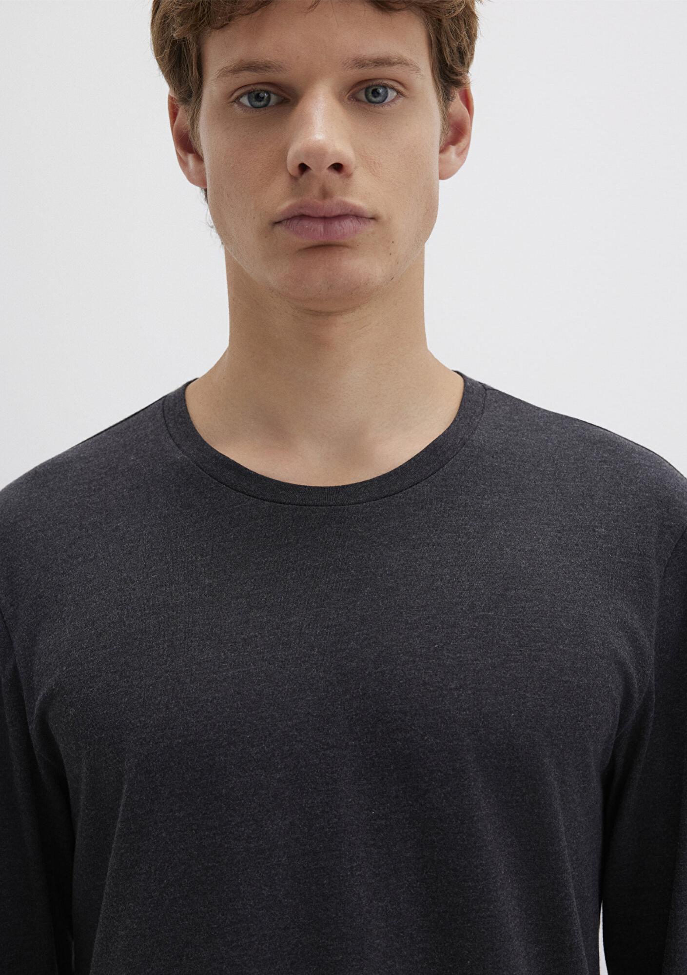 Mavi Uzun Kollu Antrasit Basic Tişört Fitted / Vücuda Oturan Kesim 062477-27310