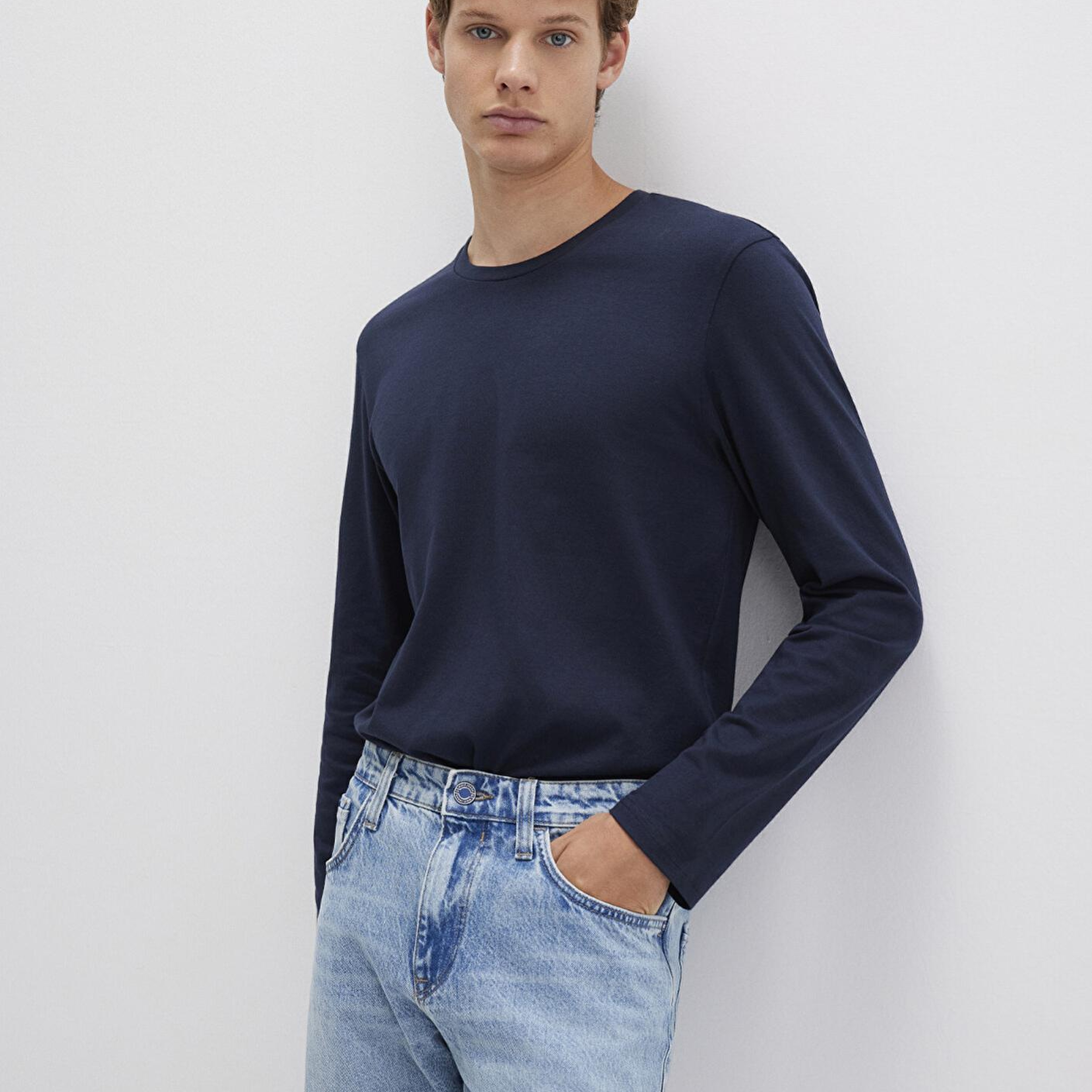 Mavi Uzun Kollu Lacivert Basic Tişört Fitted / Vücuda Oturan Kesim 062477-27308