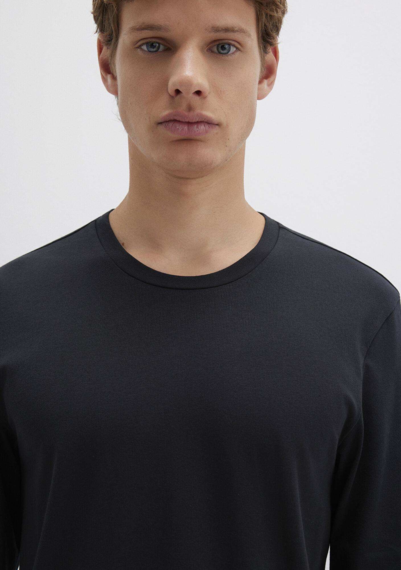 Mavi Uzun Kollu  Siyah Basic Tişört Fitted / Vücuda Oturan Kesim 062477-27062