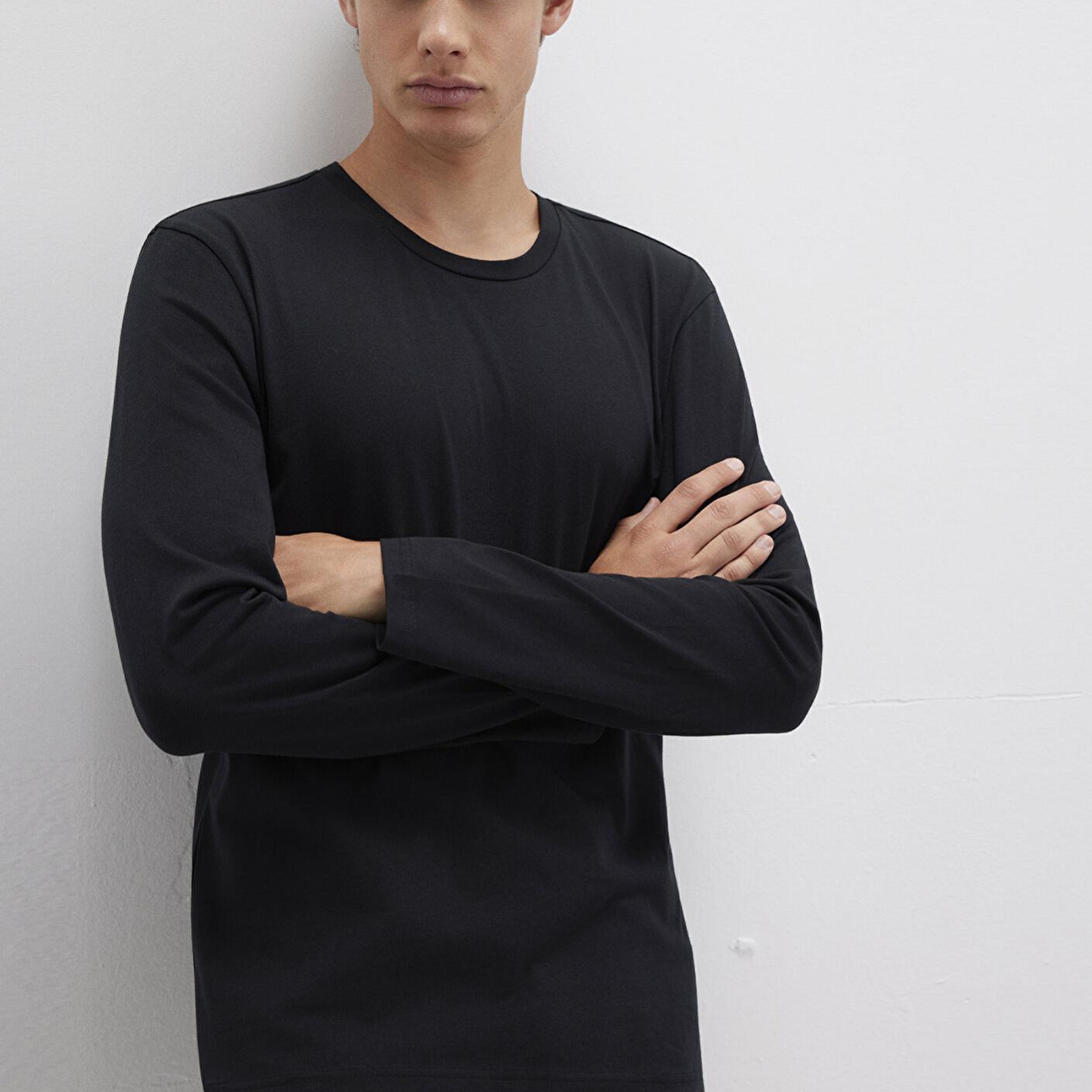 Mavi Uzun Kollu  Siyah Basic Tişört Fitted / Vücuda Oturan Kesim 062477-27062