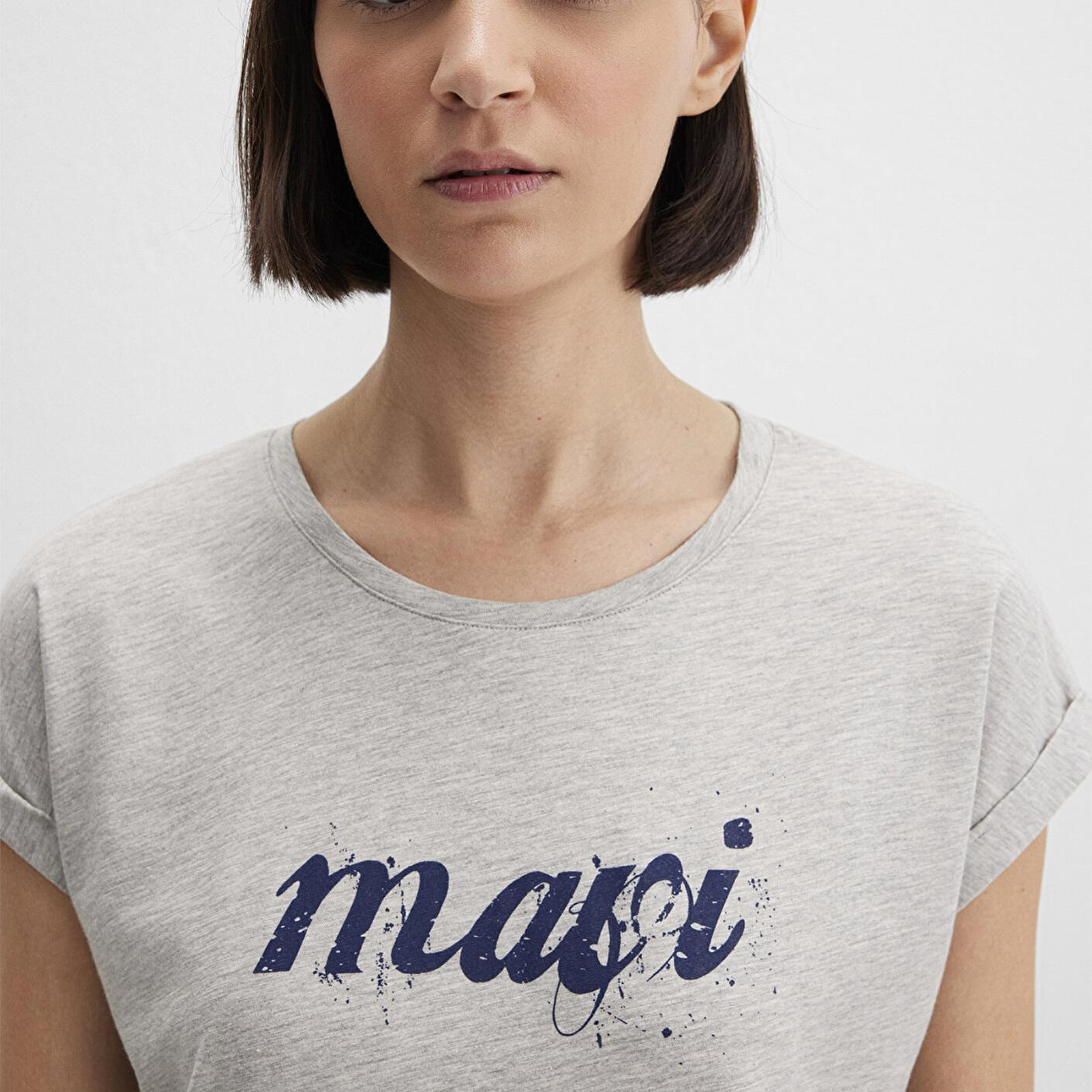 Mavi Mavi Logo Baskılı Gri Tişört Loose Fit / Bol Rahat Kesim 166422-25702