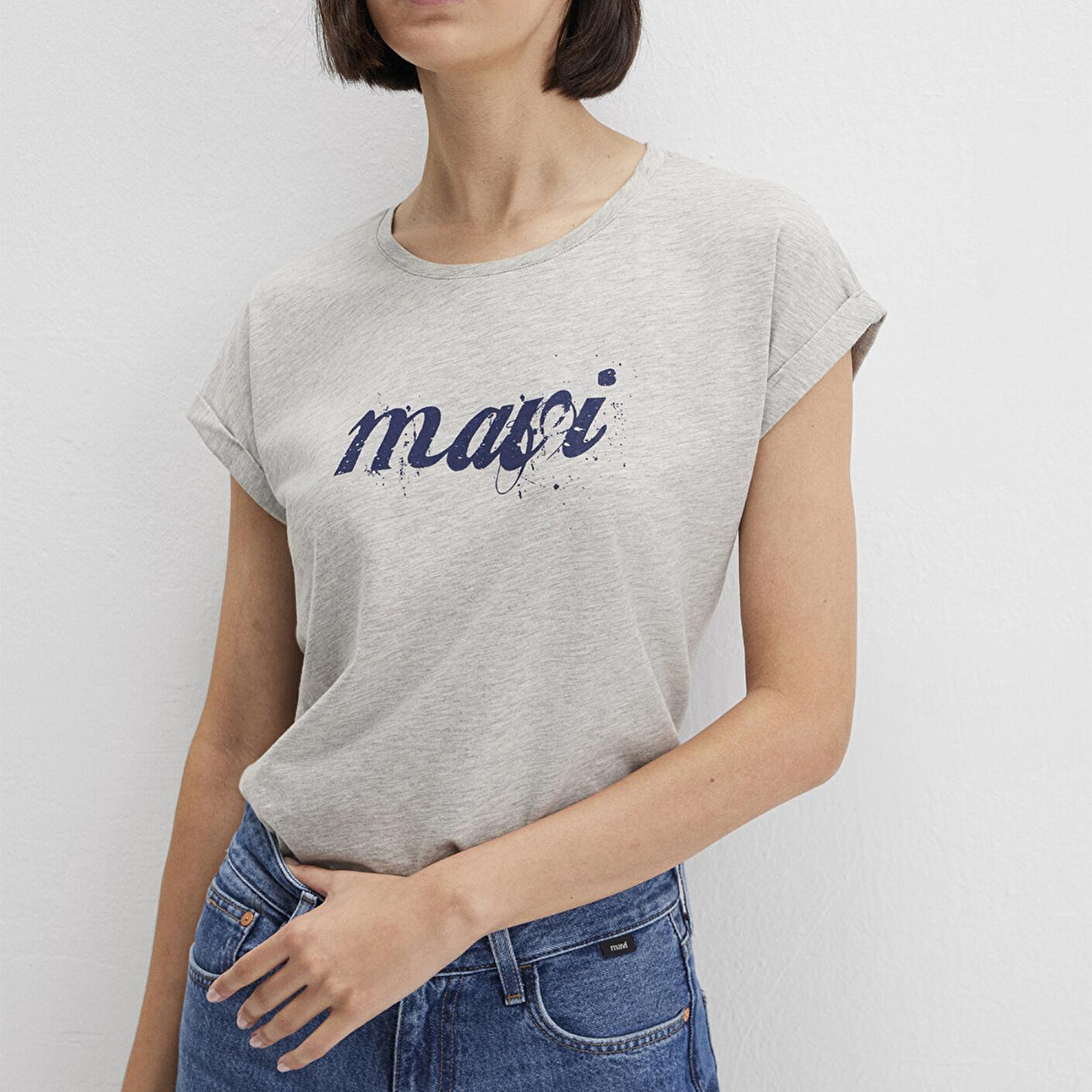 Mavi Mavi Logo Baskılı Gri Tişört Loose Fit / Bol Rahat Kesim 166422-25702