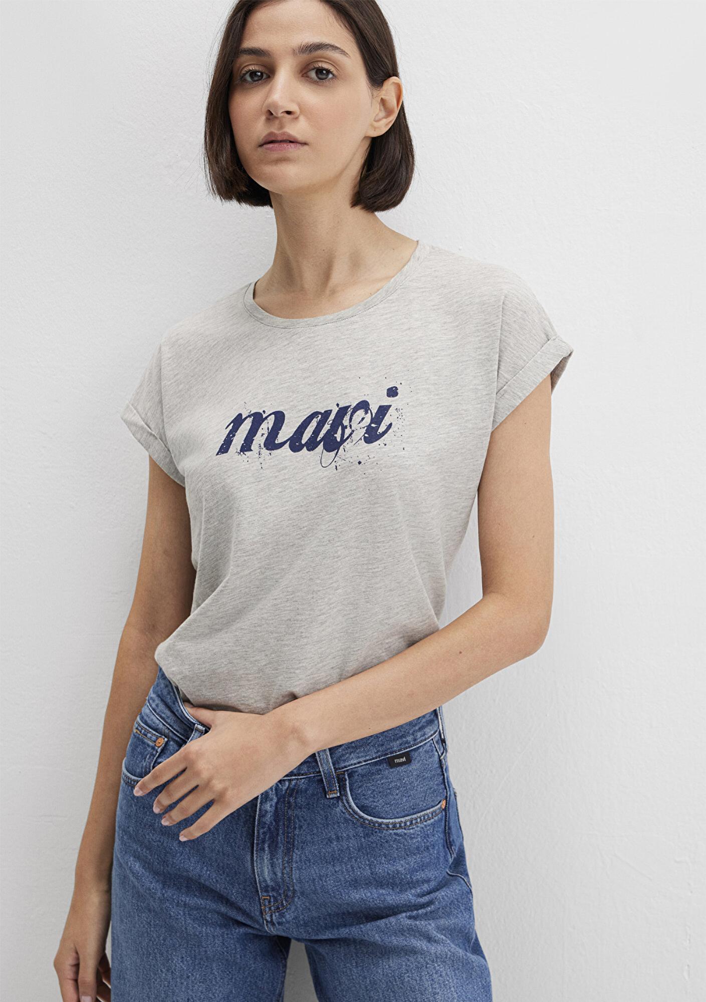 Mavi Mavi Logo Baskılı Gri Tişört Loose Fit / Bol Rahat Kesim 166422-25702