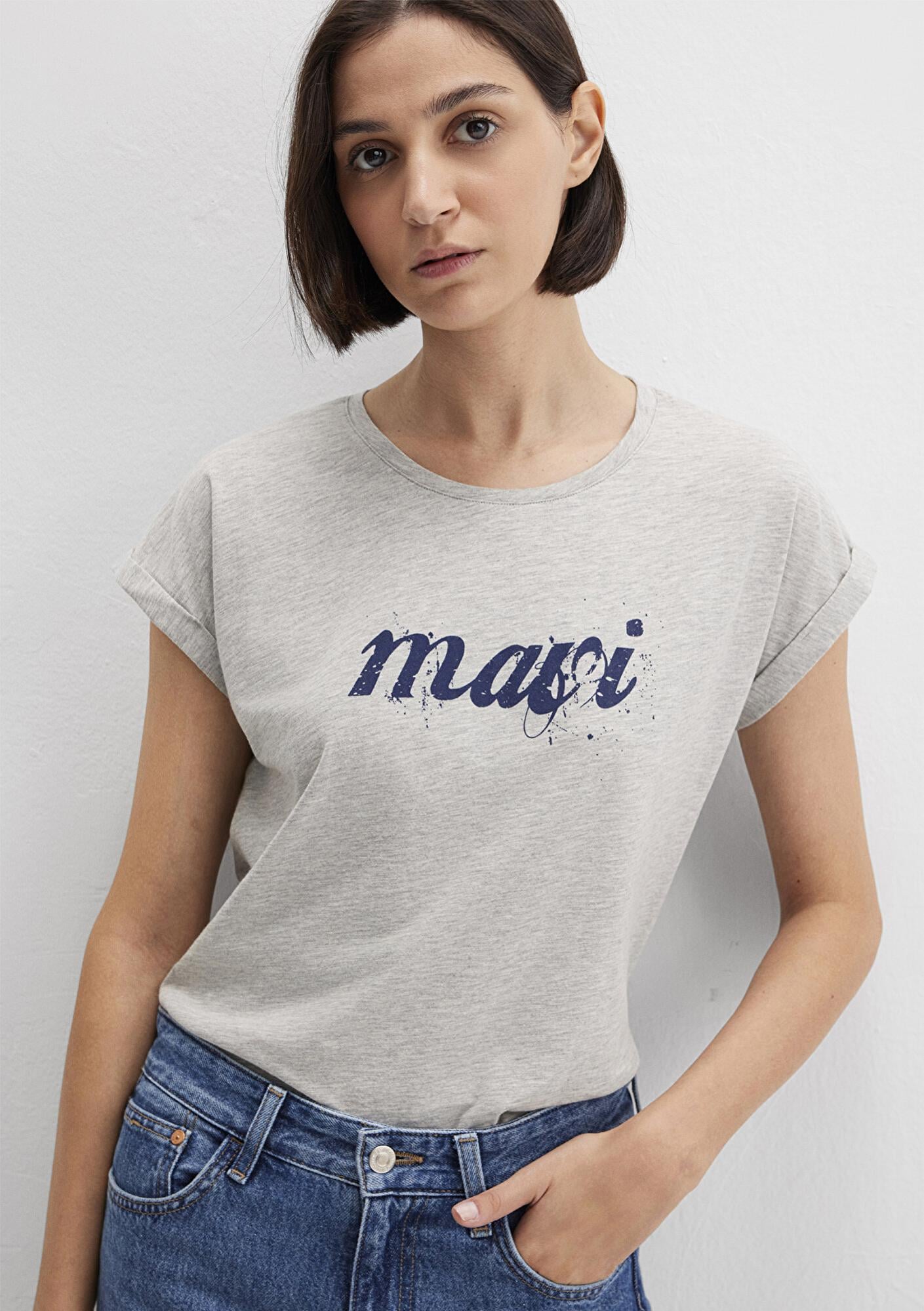 Mavi Mavi Logo Baskılı Gri Tişört Loose Fit / Bol Rahat Kesim 166422-25702