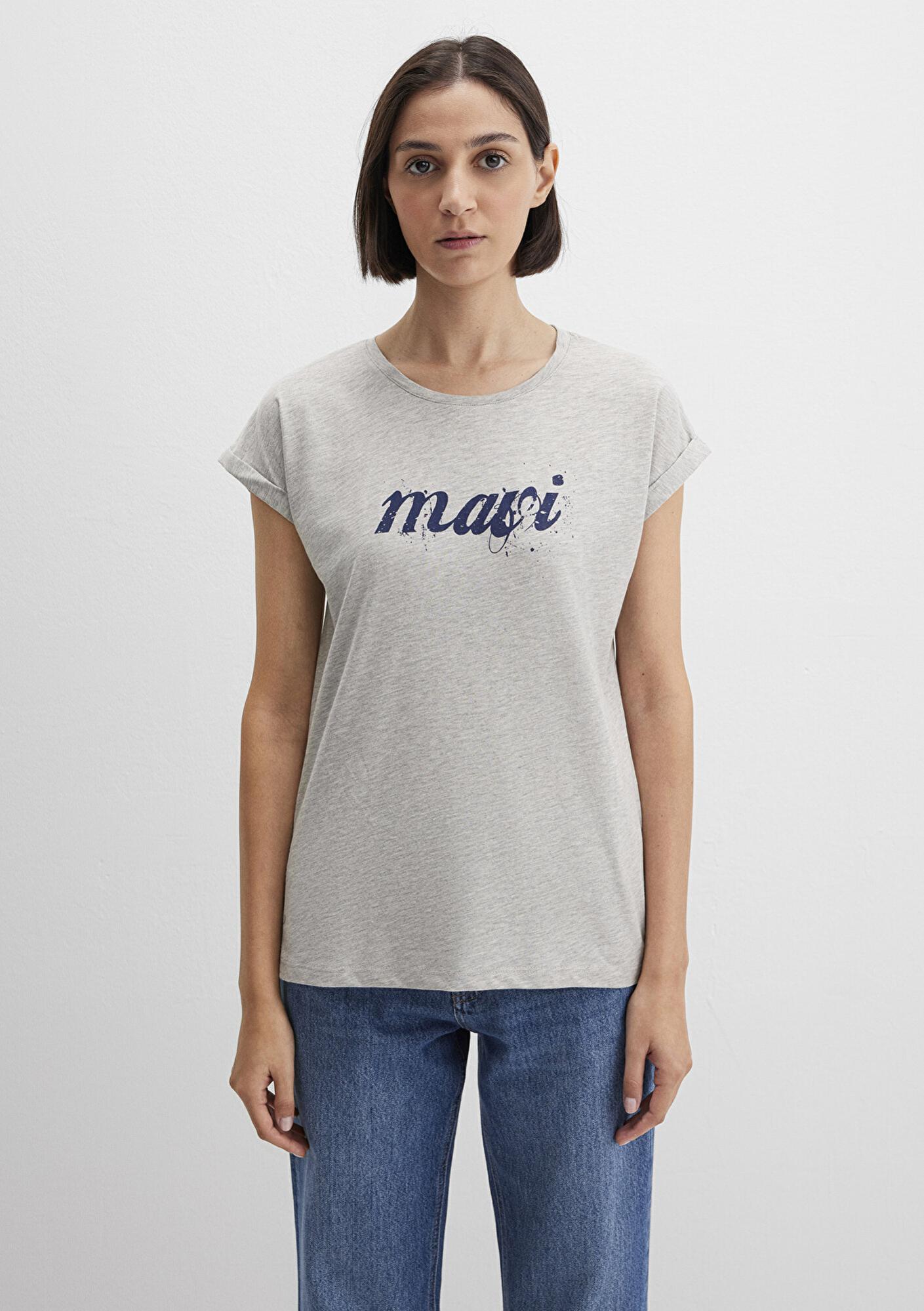 Mavi Mavi Logo Baskılı Gri Tişört Loose Fit / Bol Rahat Kesim 166422-25702