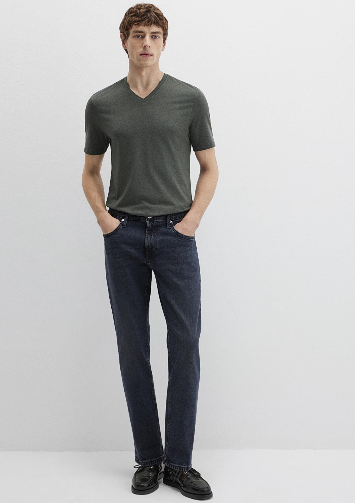 Mavi Stretch V Yaka Yeşil Basic Tişört Fitted / Vücuda Oturan Kesim 061748-25752