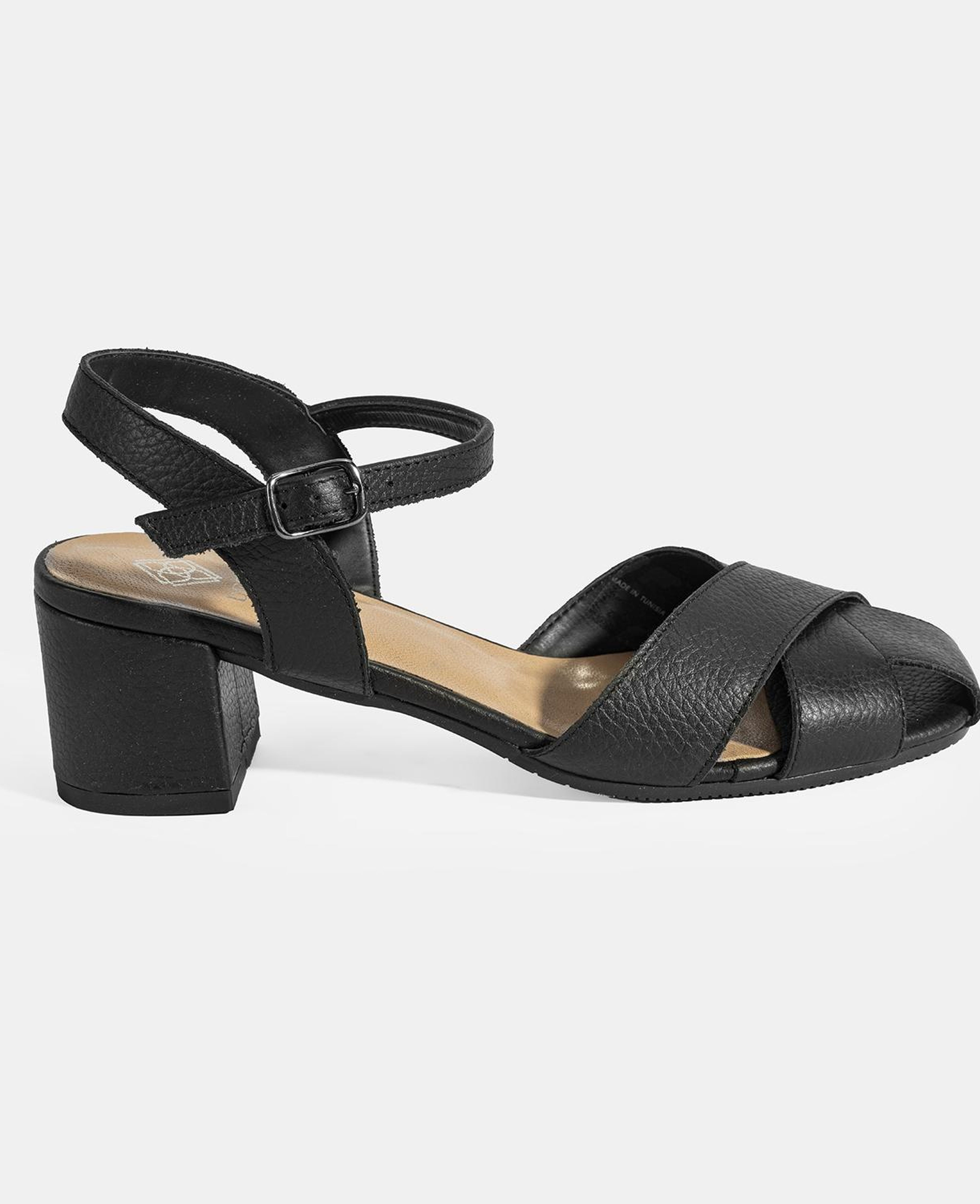 Kadın Siyah Ayarlanabilir Tokalı Deri Topuklu Sandalet