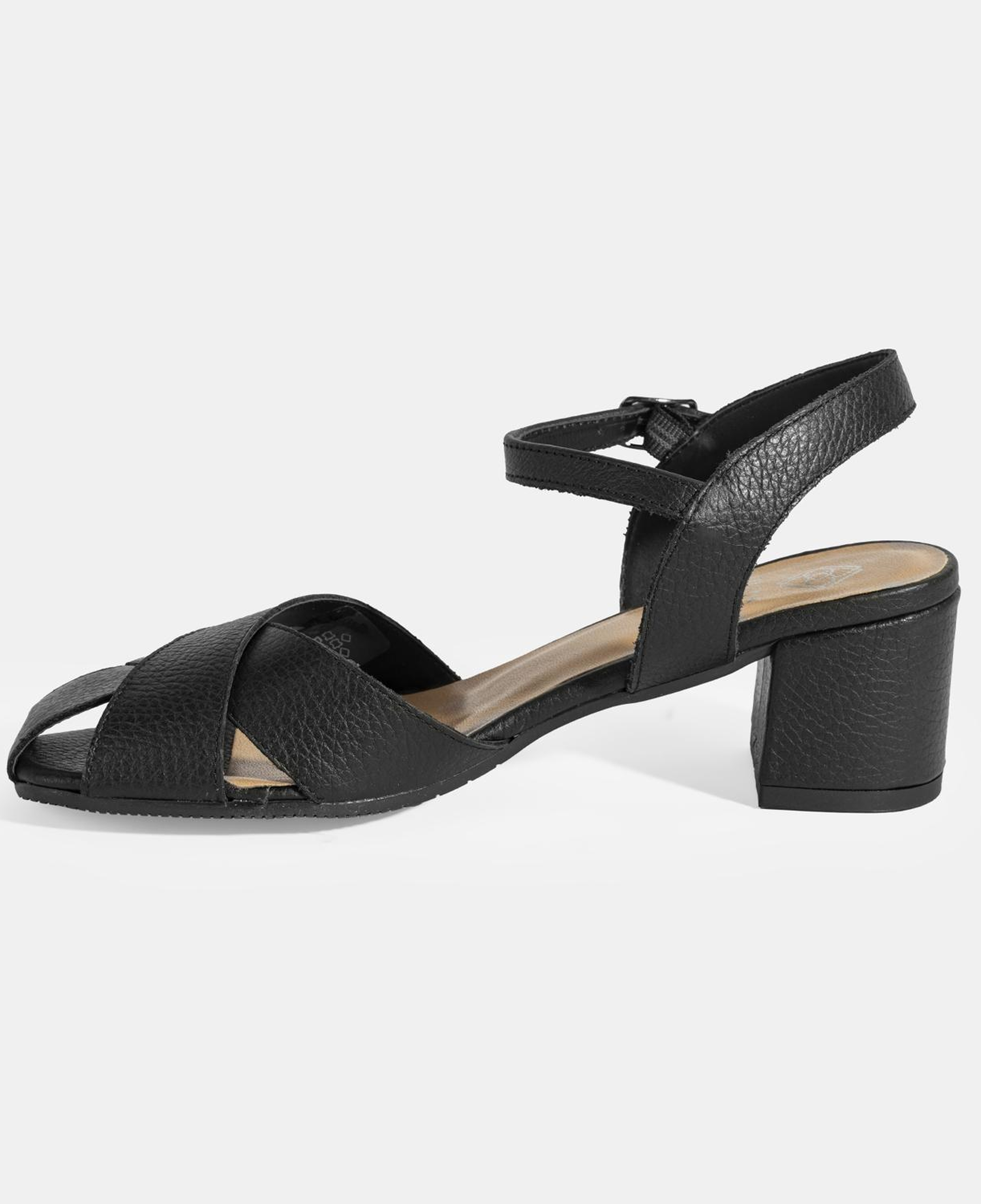 Kadın Siyah Ayarlanabilir Tokalı Deri Topuklu Sandalet